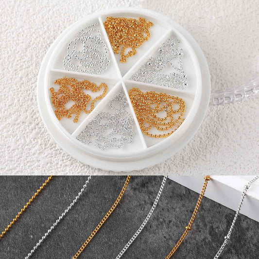 Tucnoeu 1 Box 6 Strips Nail Chains for Nail Art Gold Nail Chains Nail Art Charms Silver Chain Accessories Punk Nail Charms Nail Studs Silver Chain Accessories For Women Nail Art