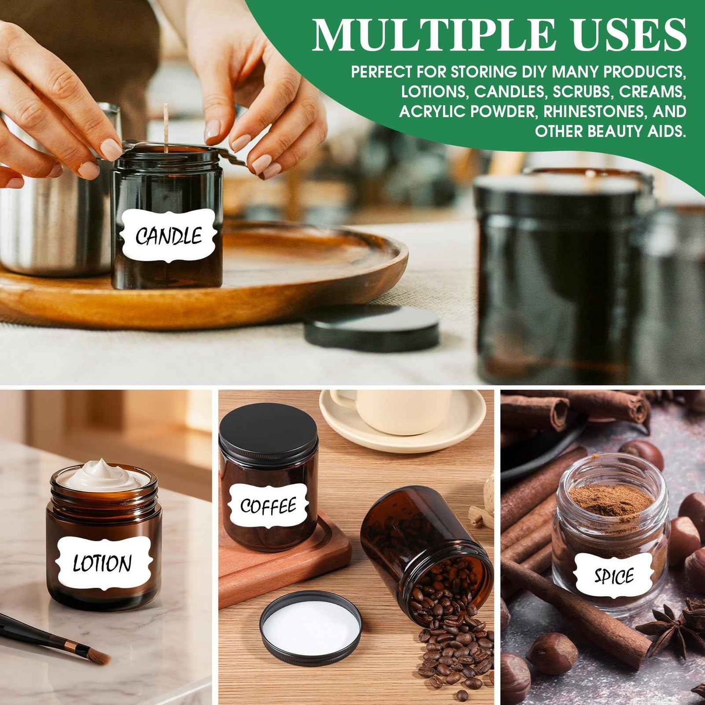 4 oz Glass Jars with Lids, 4 Pack Amber Small Glass Jars with Black Lids Leakproof Airtight Empty Cosmetic Travel Containers with Inner Liners For Lotions Body Scrub, Candle Making