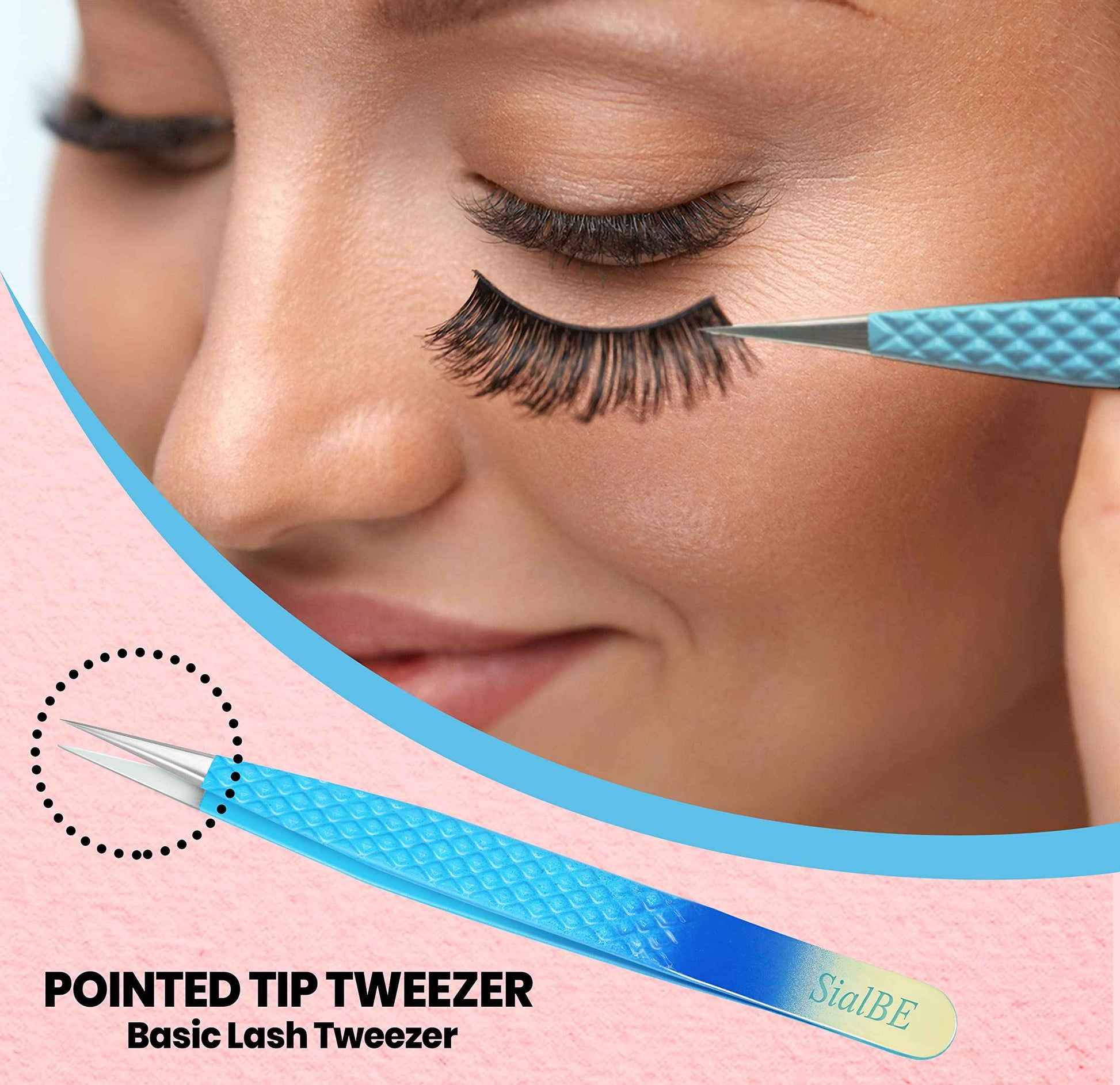 Eyelash Extension Tweezers-3 Pcs Diamond Grip Lash tweezers For Eyelash Extensions-SialBE Straight And Curved L-Shape Eyelash Tweezers, Tweezers For Eyelash Extensions With Silver Tip, Sam-333