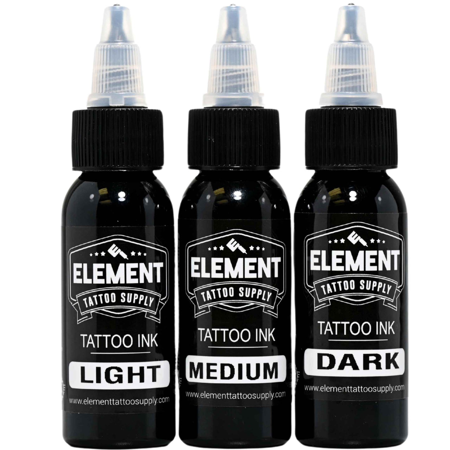 Element Tattoo Supply Greywash Tattoo Ink Set for Professional Tattooing Supplies – Light, Medium & Dark Solid Shades for Outlining, Shading & Blending for Artists – 1 oz Bottle (3 Pack)
