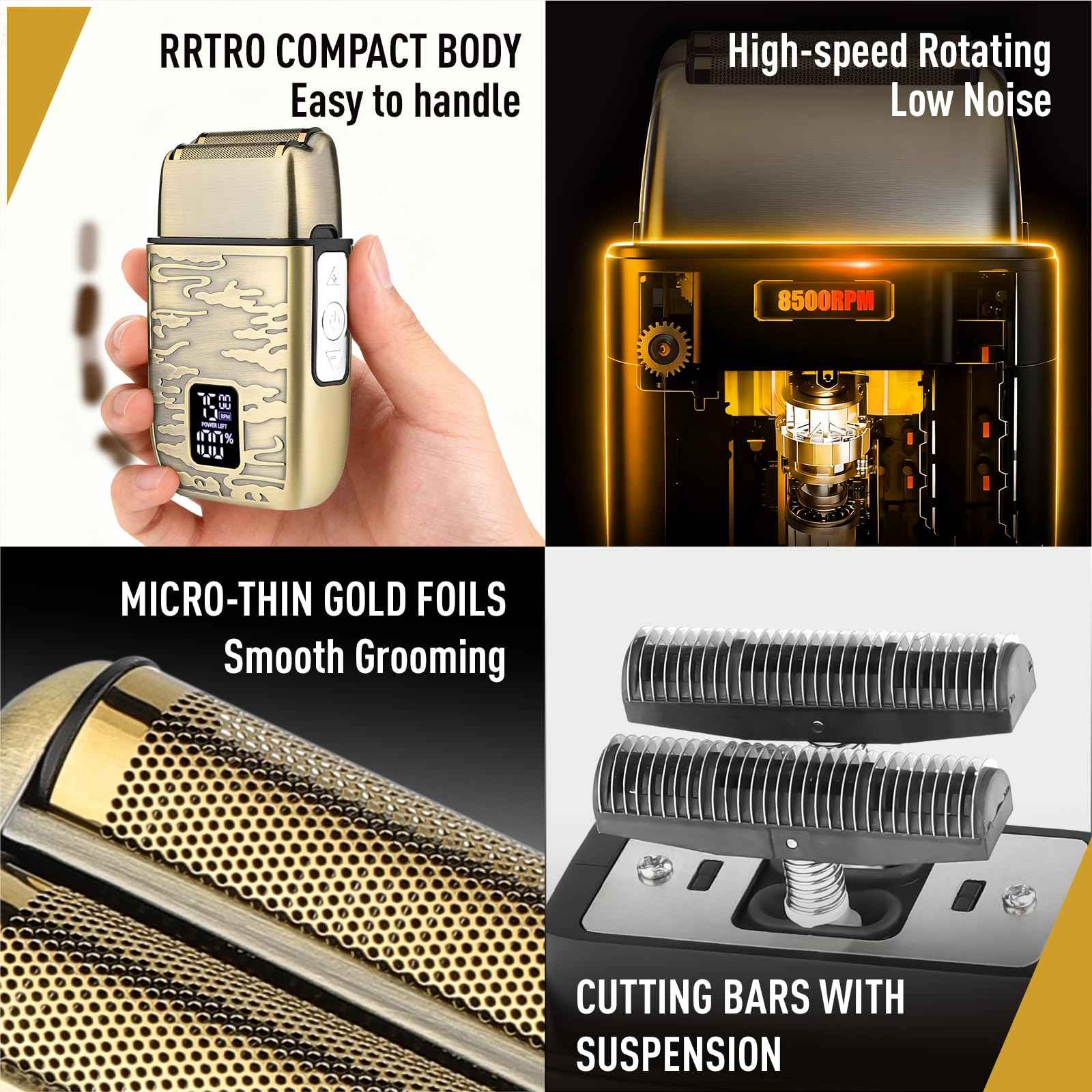 VNTGSHAVER Mens Foil Shavers, Beard Trimmers for Men Professional,Electric Shavers for Men, Mustache Trimmer Face Shaver, Wet/Dry Beard Shaver, 3 Peeds Electric Razor for Face (Bright Bronze)