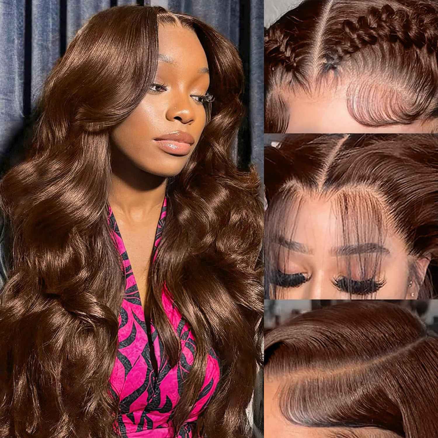 Chocolate Brown Lace Front Closure 4x4 Human Hair 20 Inch Body Wave Transparent Lace High Density Pre Plucked Baby Hair Light Brown Unprocessed Brazilian Virgin Human Hair