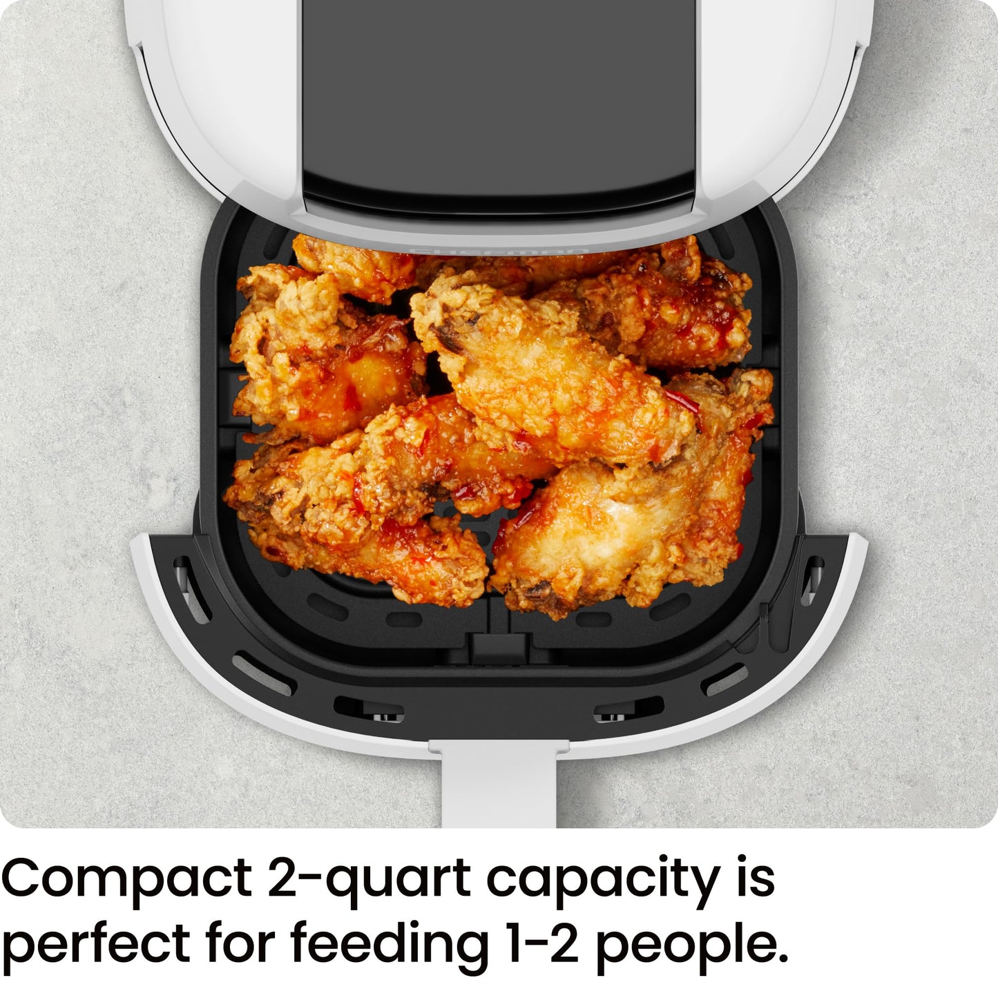 CHEFMAN 2 Qt Mini Air Fryer – Digital Space-Saving Compact Air Fryer with Nonstick and Dishwasher Safe Basket, Quick & Easy Meals in Minutes, Features Digital Timer and Shake Reminder – White