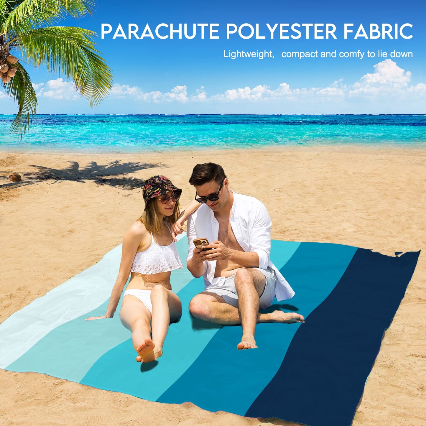 BYDOLL Beach Blanket 78''×81'' 1-5 Adults Oversized Lightweight Waterproof Sandproof Beach Blanket Large Picnic Mat Beach Blanket for Beach Travel Camping Hiking Picnic