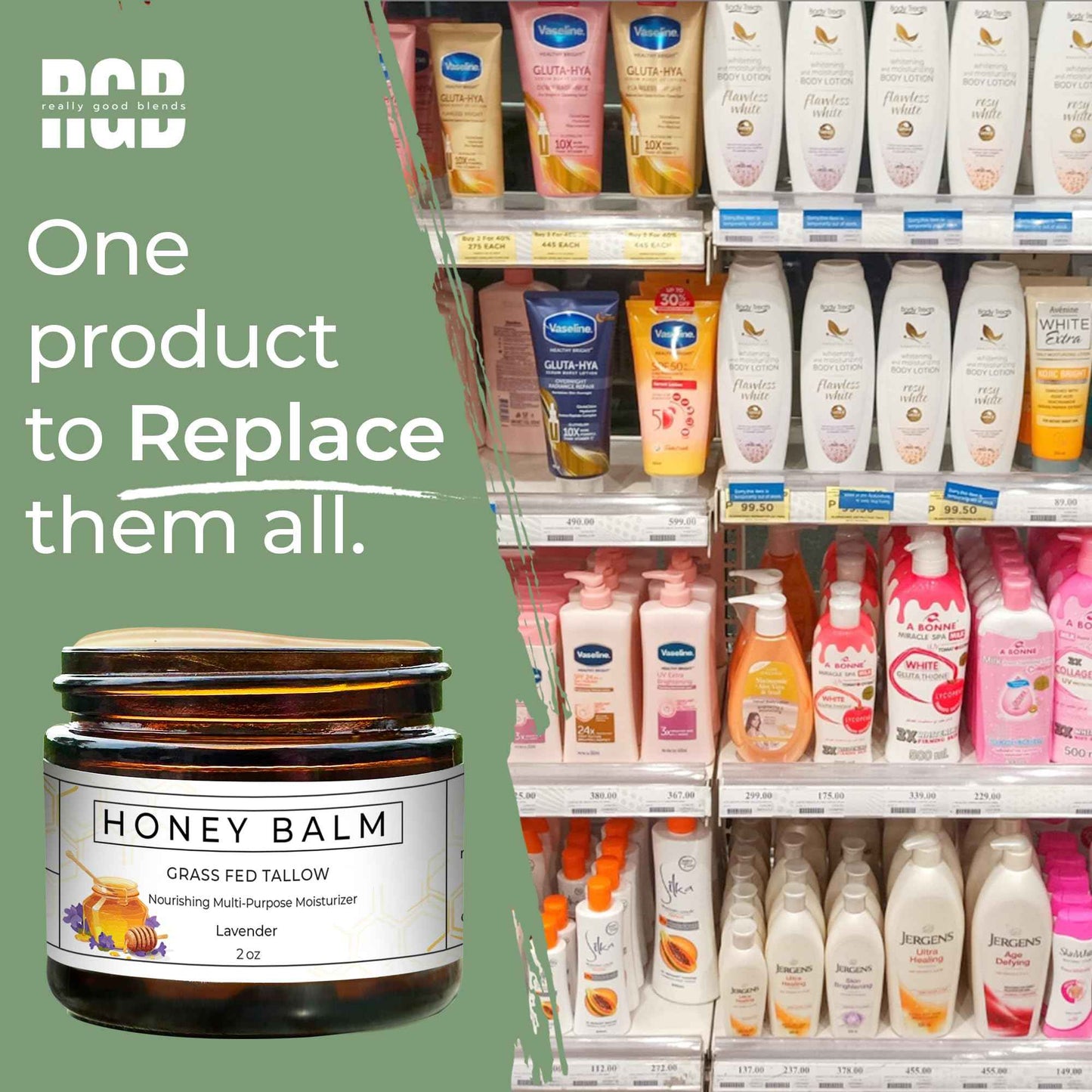 Really Good Blends - Tallow Honey Balm, Organic Body Butter, Grass-Fed Beef Tallow for Skin, Soothing All-Natural Moisturizer for Body and Face | Made in USA - 2 oz (Lavender)