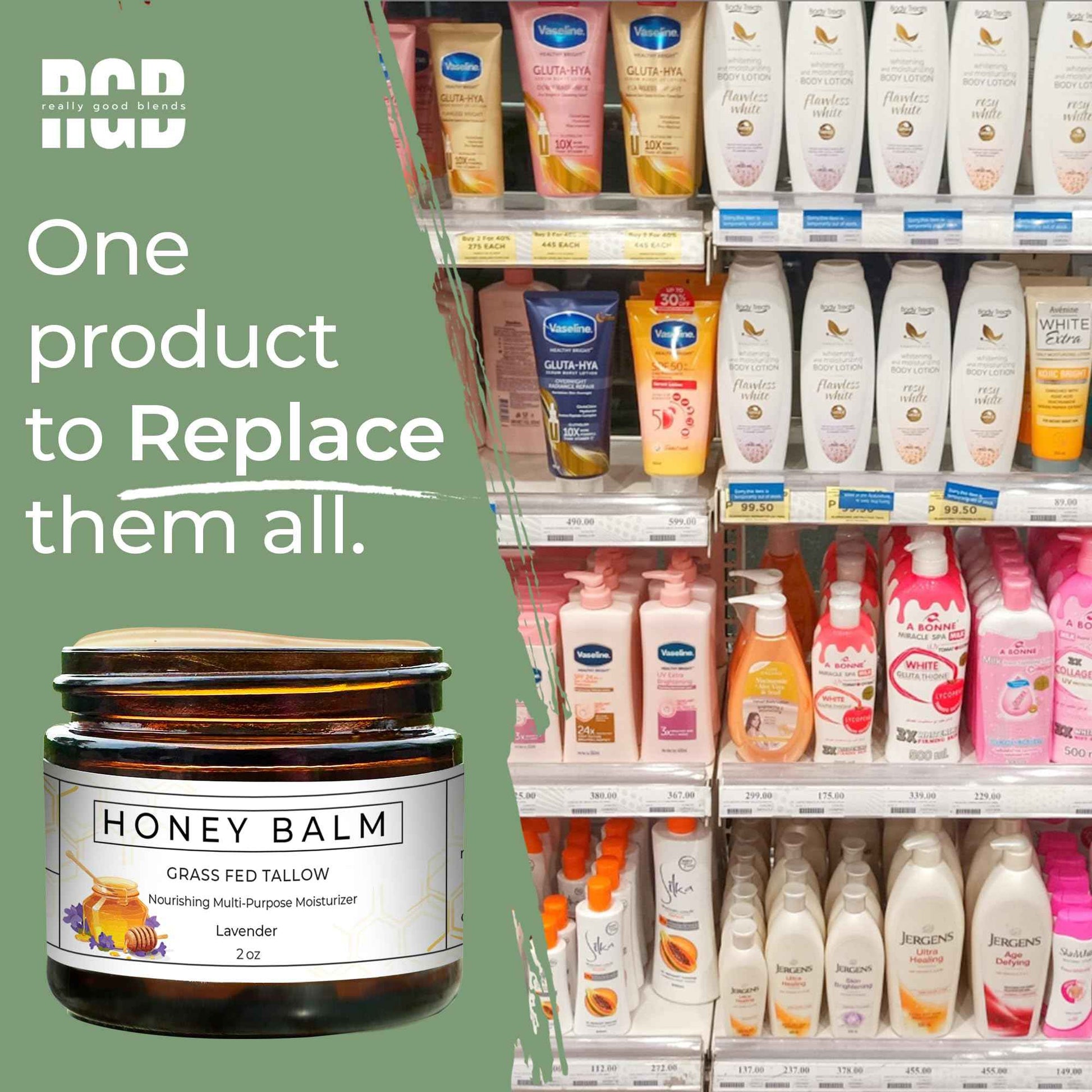 Really Good Blends - Tallow Honey Balm, Organic Body Butter, Grass-Fed Beef Tallow for Skin, Soothing All-Natural Moisturizer for Body and Face | Made in USA - 2 oz (Lavender)