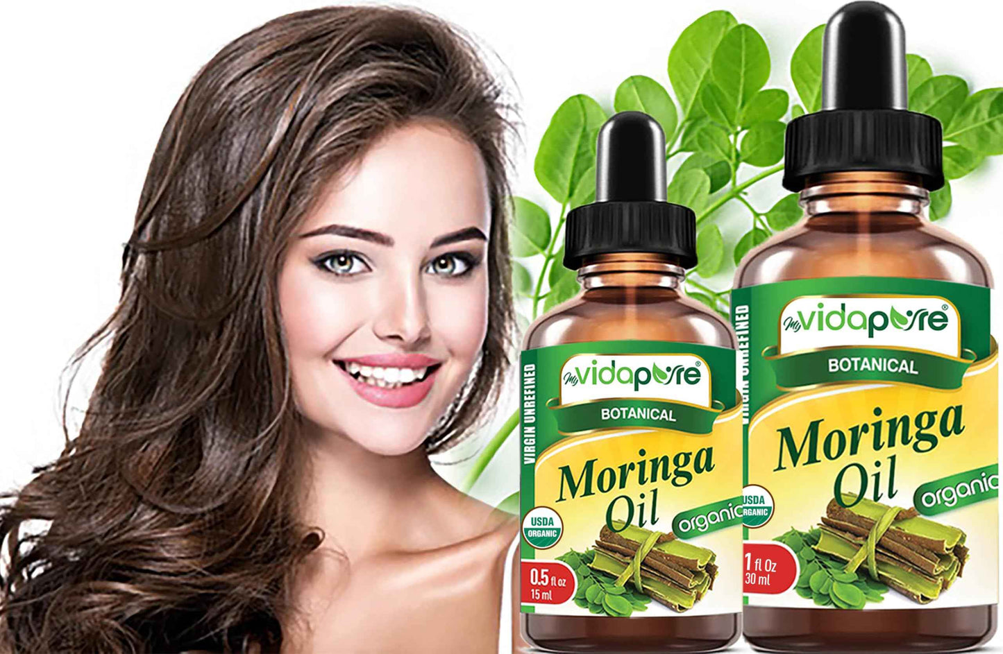 MYVIDAPURE Organic MORINGA OIL Moringa Oleifera Certified Organic 100% Natural Pure Virgin Unrefined for Face, Skin, Body, Hair, Lip, Nails Anti-Aging, Rich in Vitamin E (2 Fl Oz)