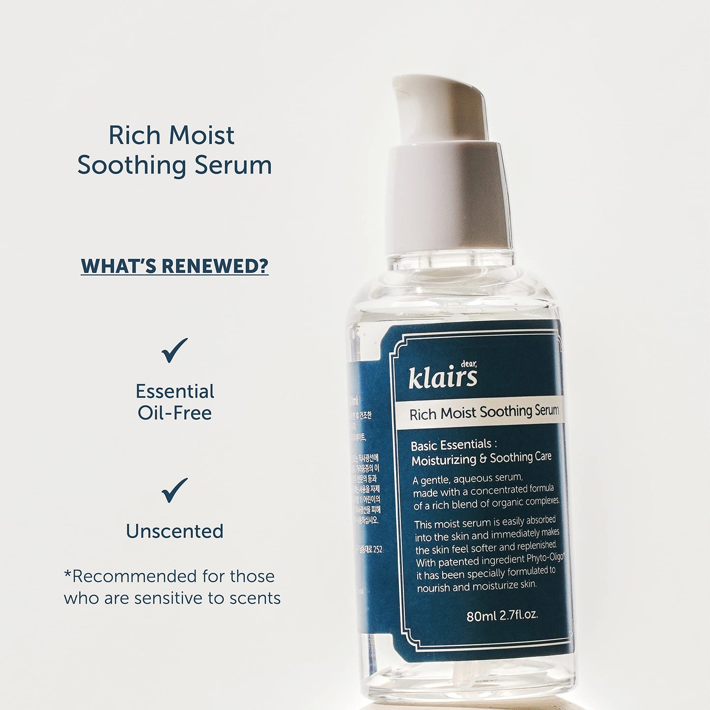 [Dear Klairs] Rich Moist Soothing Serum 2 7 fl oz 80 ml, Instant absorption, Non-greasy, hydration, cooling, basic care, unscented, Renewal