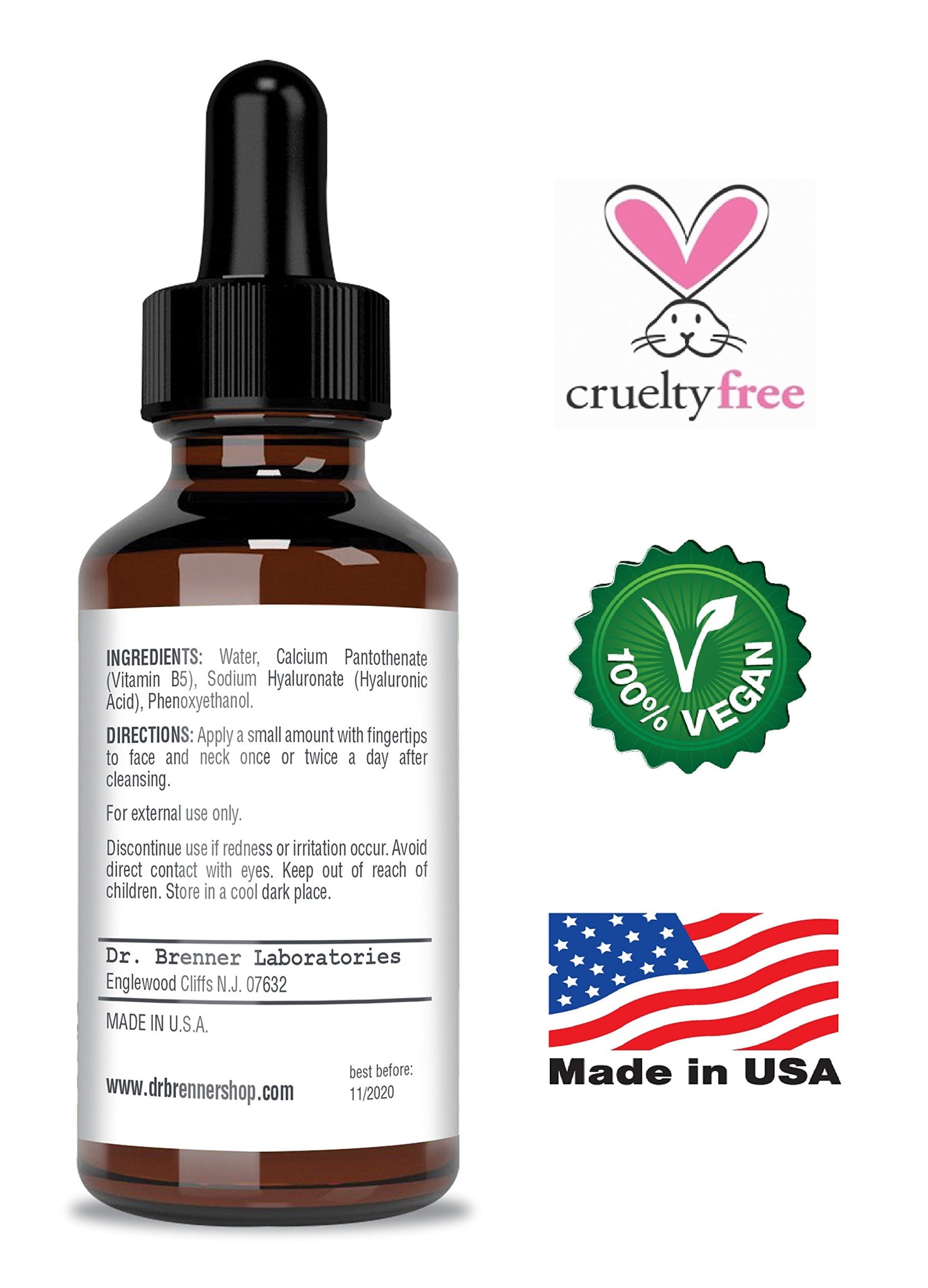 1 oz. Hyaluronic Acid Serum For Skin, Made with 100% Pure Hyaluronic Acid, Plumping, Anti-Aging, Hydrating, Moisturizing HA Serum With Vitamin B5 by Dr. Brenner