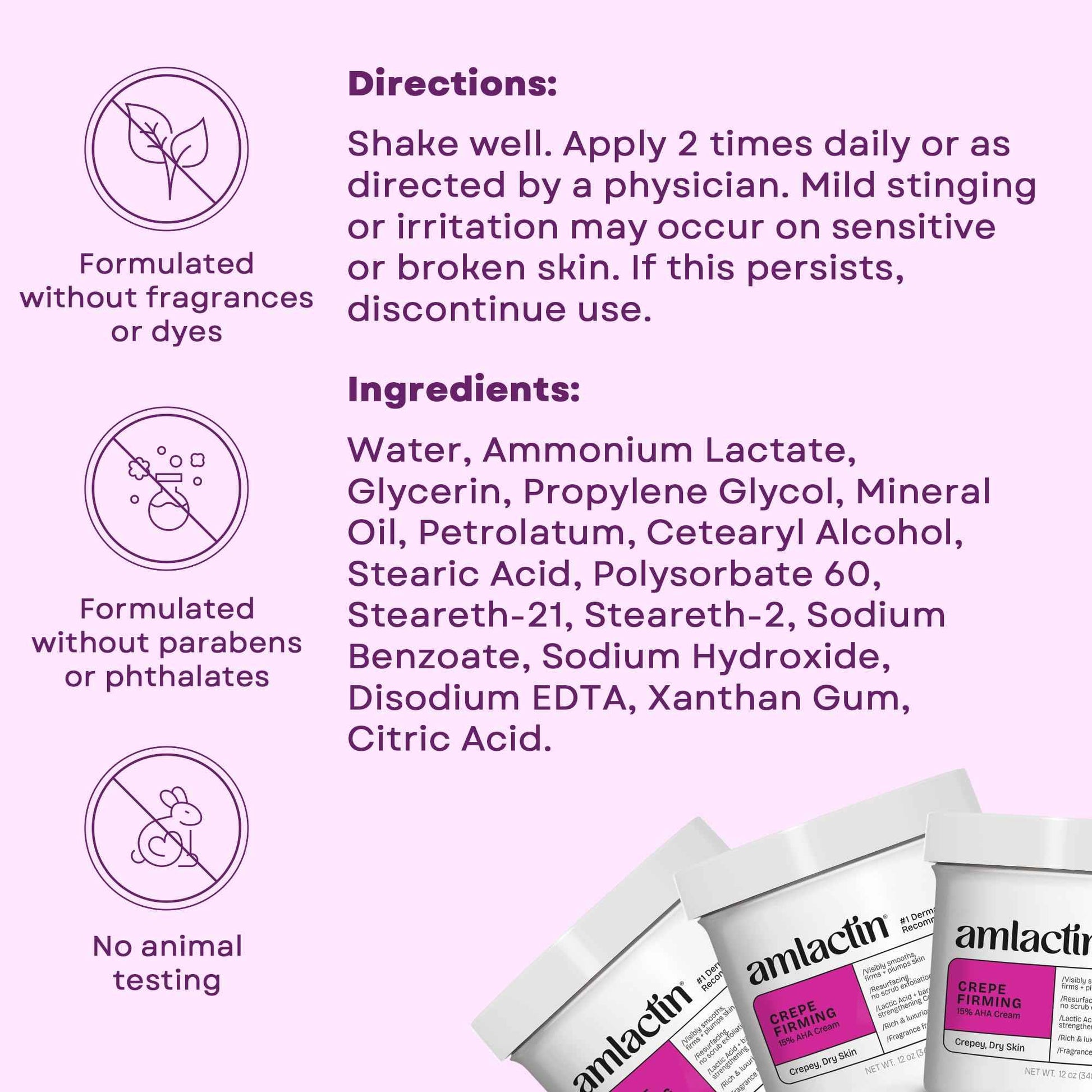 AmLactin Crepe Firming Cream - Therapeutic Skin Tightening Cream for Body – No-Scrub Exfoliator and Moisturizer with 15% Lactic Acid AHA, 12 oz (Packaging May Vary)