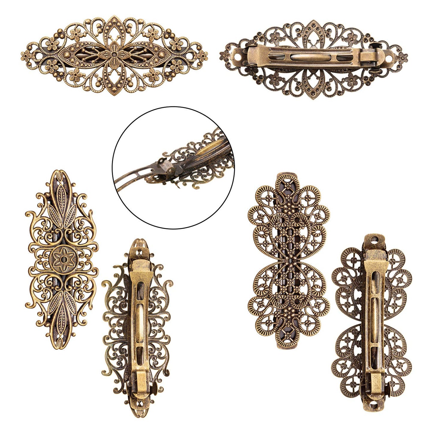 6 Pieces Vintage Hair Barrettes/ Clips for Women Retro French flower Metal Bronze Girl Hair Styling Pins/ Accessories