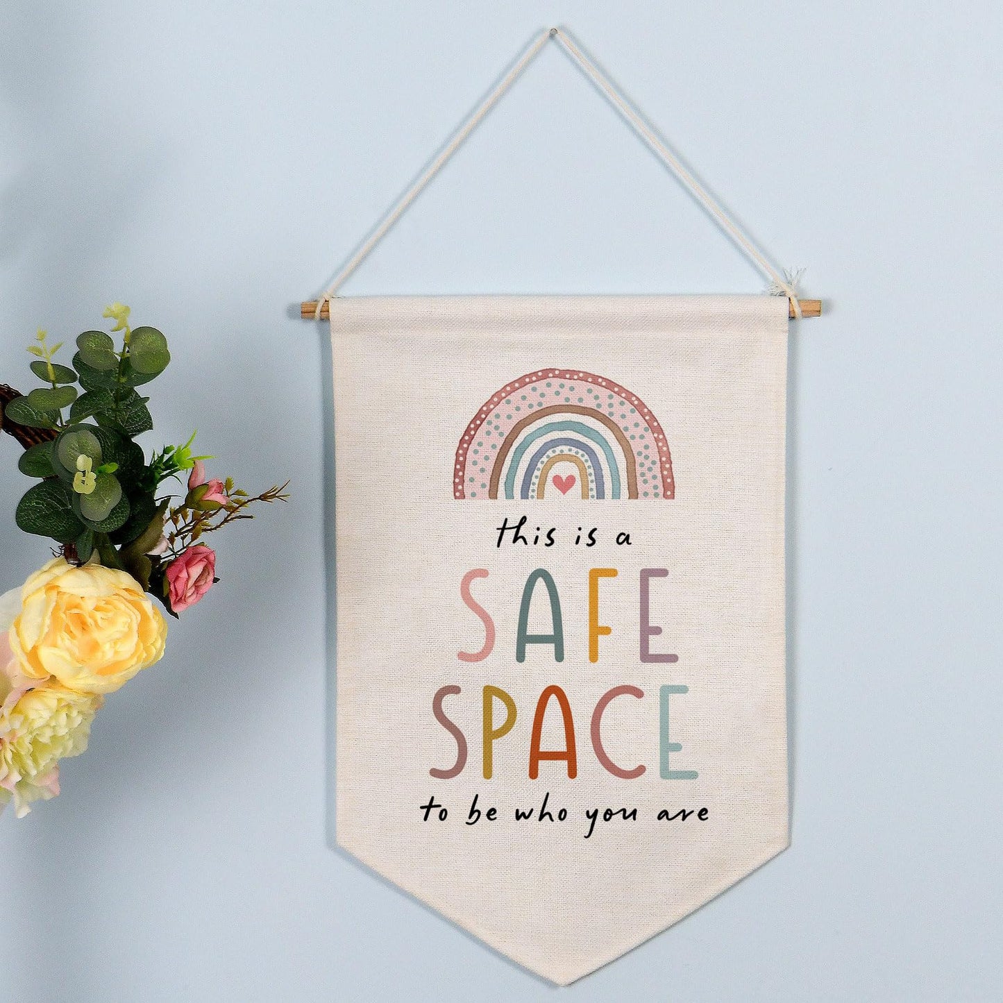 This is a Safe Space to Be Who You Are Neutral Positivity Art Children's Playroom Wall Hanging Banner Rainbow Classroom Wall Decor Banner Therapy Office School Counselor Hanging Decor