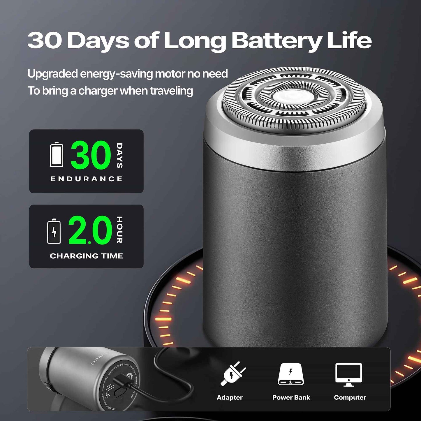 Premium Titanium Mini Shaver for Men - IPX7 Waterproof Electric Razor with Floating Foil System, USB-C Fast Charge, 90-Day Battery - Compact Travel Shaver for Sensitive Skin & Precision Grooming