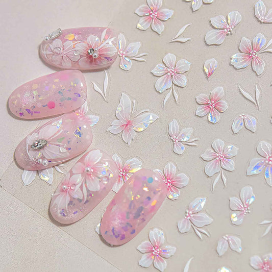 5D Embossed Flower Nail Art Stickers Pink Butterfly Nail Decals Spring Cherry Blossom Designs Self-Adhesive Nail Decor Flower Petal Nail Design Stickers Cute Nail Art Decals for Women DIY Manicure