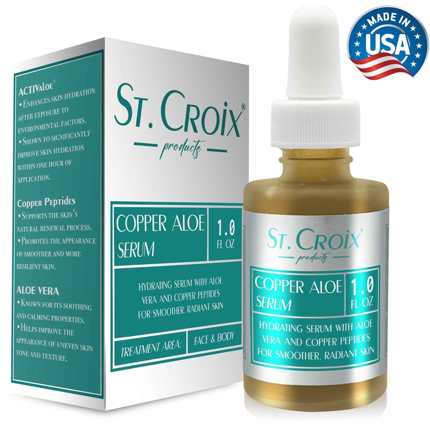 Copper Peptide & Aloe Serum – Hydrates, Firms & Soothes Skin – Highest-Grade 0.25% Copper with Pure Aloe Vera 10X-D – 1 fl oz – Peptide Blast by St. Croix Products