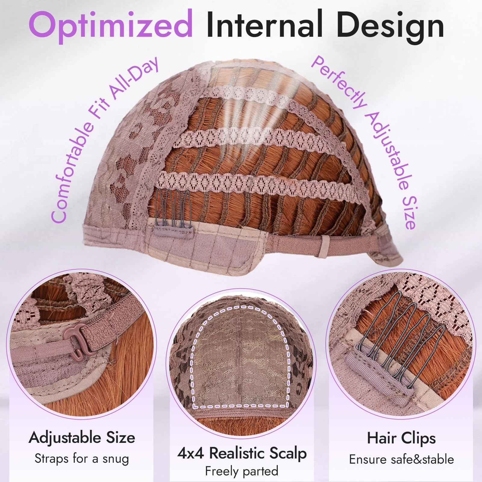 Eawwii Long Ginger Wig with Bangs for Women,4x4 Realistic Scalp, Free Parting,Layered Hairstyle Synthetic Heat Resistant for Daily Party Use 26 inch