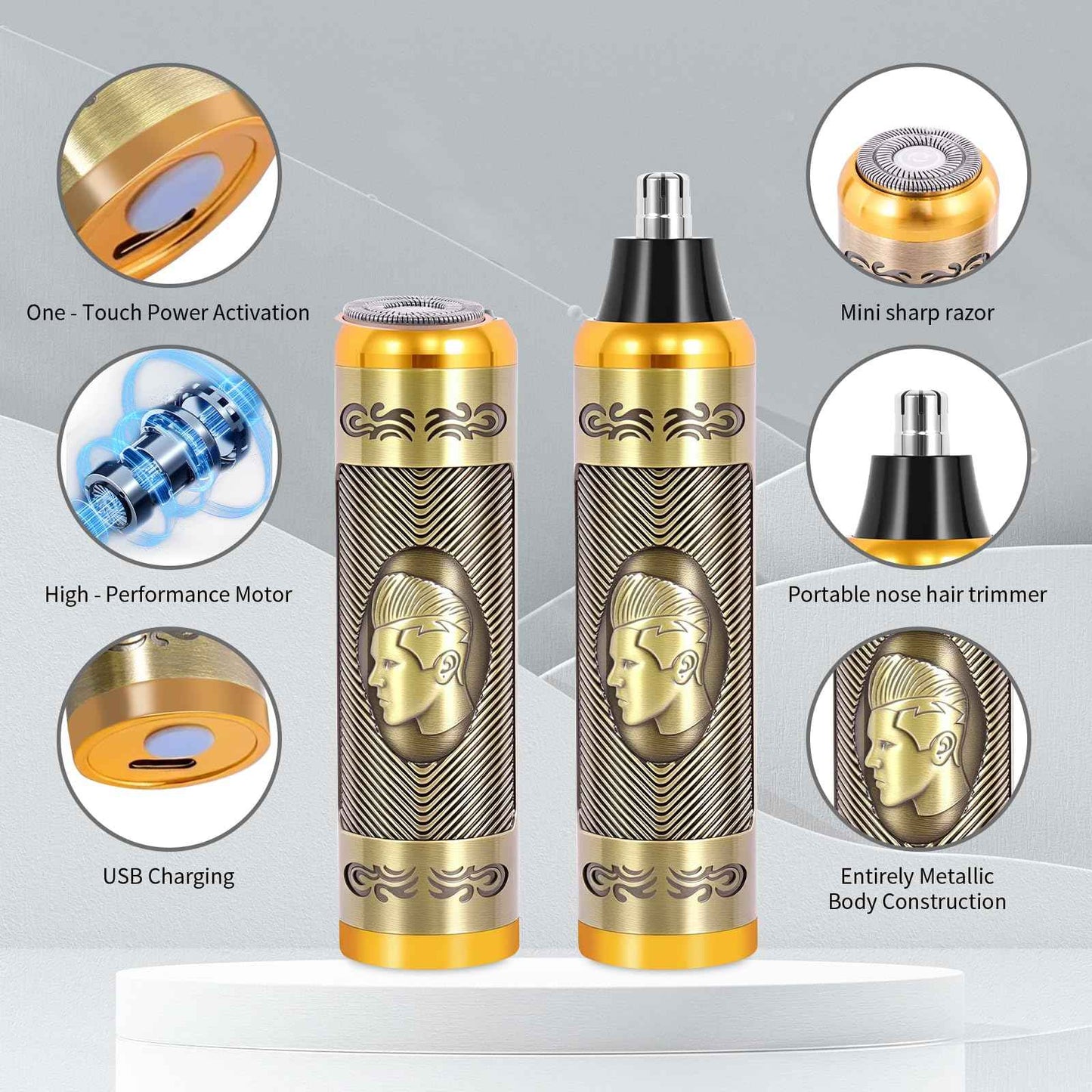 Professional Hair Clipper Set Men's Cordless Hair Clipper T-Shaped Blade Beard Trimmer Nose Hair Trimmer Electric Shaver Rechargeable Professional Hair Trimmer Set (Bronze)