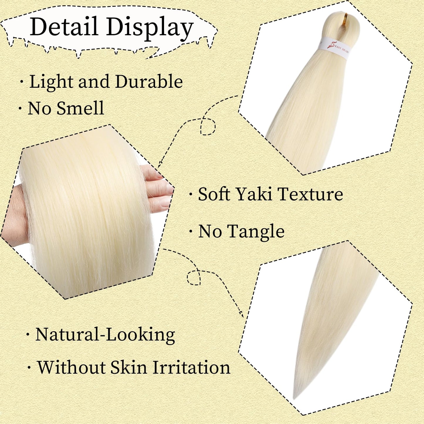 20 Inch Prestretched Braiding Hair Blonde Braiding Hair Kanekalon Braiding Hair Pre Stretched Soft Yaki Texture Synthetic Hair Hot Water Setting Hair Extensions for Braids(20inch,613#)