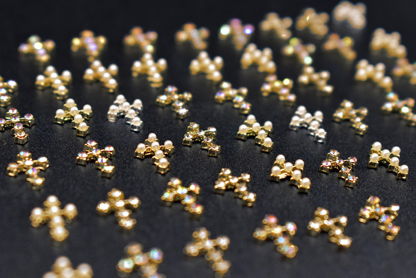 LIFOOST 30pcs Cross Nail Charms for Nail Art Accessory 3D Gold Cross Jewelrys Nail Studs with Flat Back Crystal Nail Art Rhinestones for Women Acrylic Nails Designs (Gold)