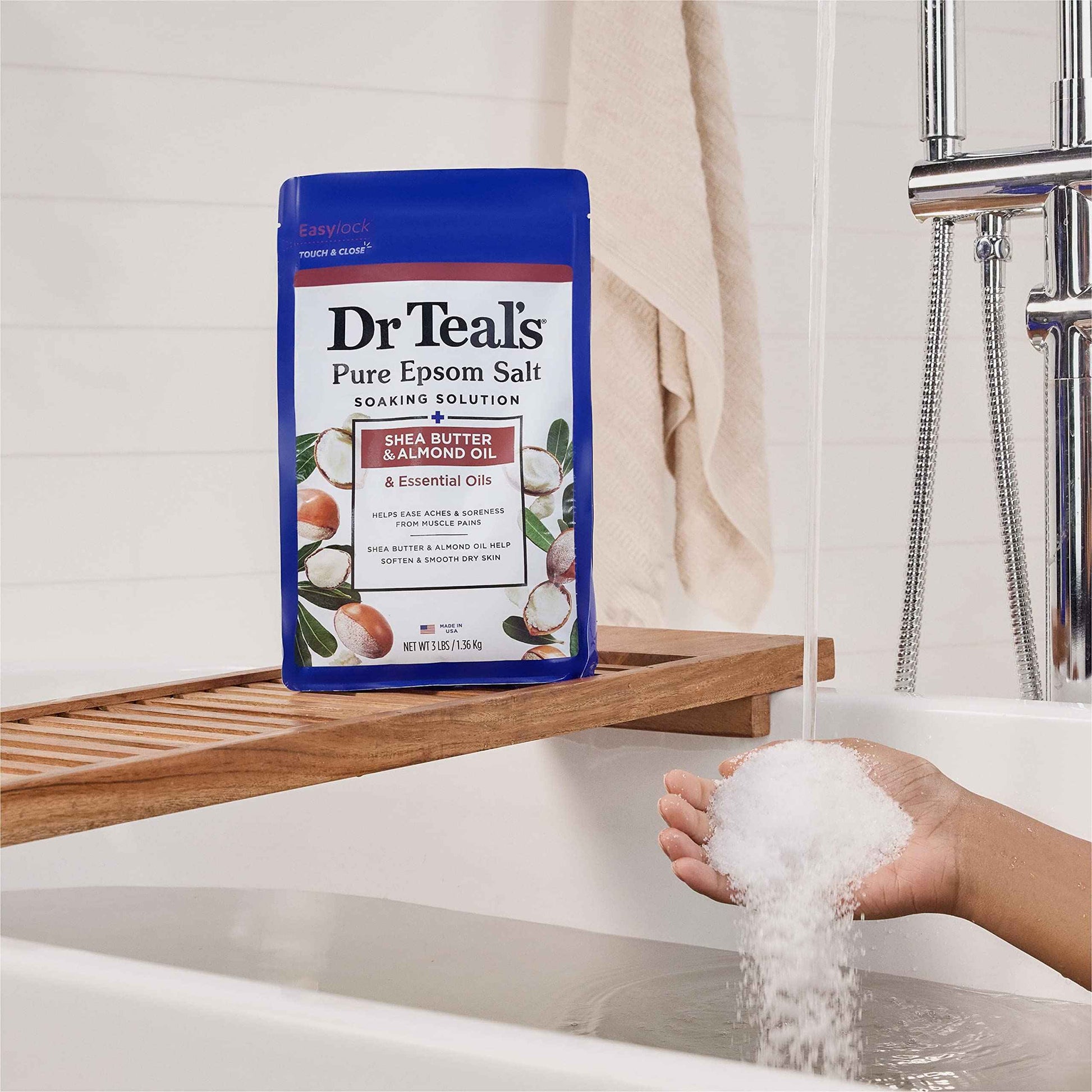 Dr Teal's Pure Epsom Magnesium Salt Soak, Shea Butter & Almond, 3 lbs (Pack of 4)