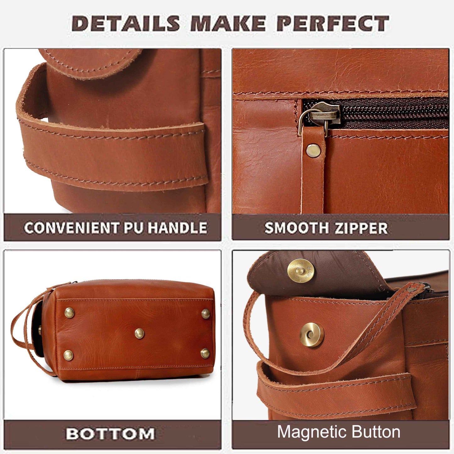cuero Handcrafted Premium Genuine Buffalo Leather Toiletry Bag - Travel Dopp Kit for Men & Women, Ykk Dual Zipper Design for Quality and Style, Water Resistaant - Tan Brown