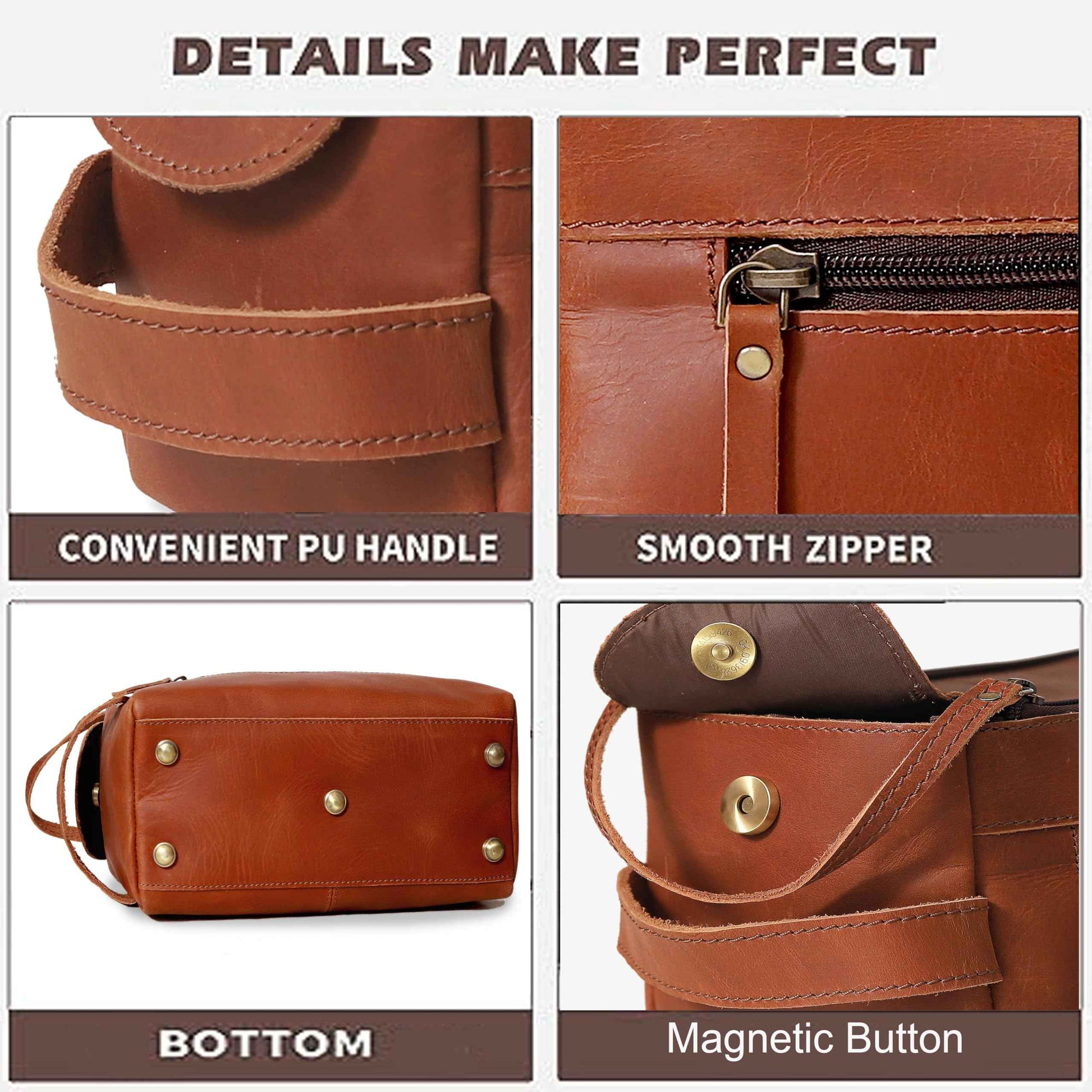 cuero Handcrafted Premium Genuine Buffalo Leather Toiletry Bag - Travel Dopp Kit for Men & Women, Ykk Dual Zipper Design for Quality and Style, Water Resistaant - Tan Brown