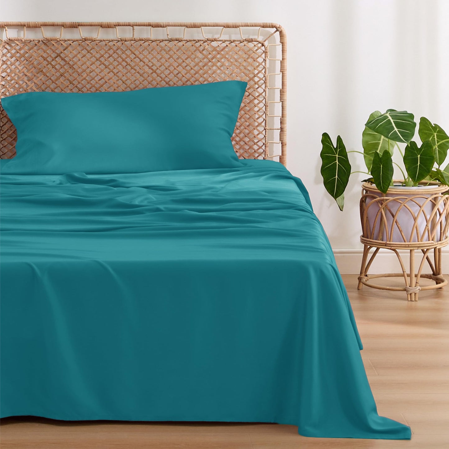 Bedsure Twin Sheets Set, Cooling Sheets Twin Size Bed Set, Rayon Derived from Bamboo, Twin Size Sheets, Breathable & Soft Bed Sheets, Hotel Luxury Silky Bedding Sheets & Pillowcases, Turquoise