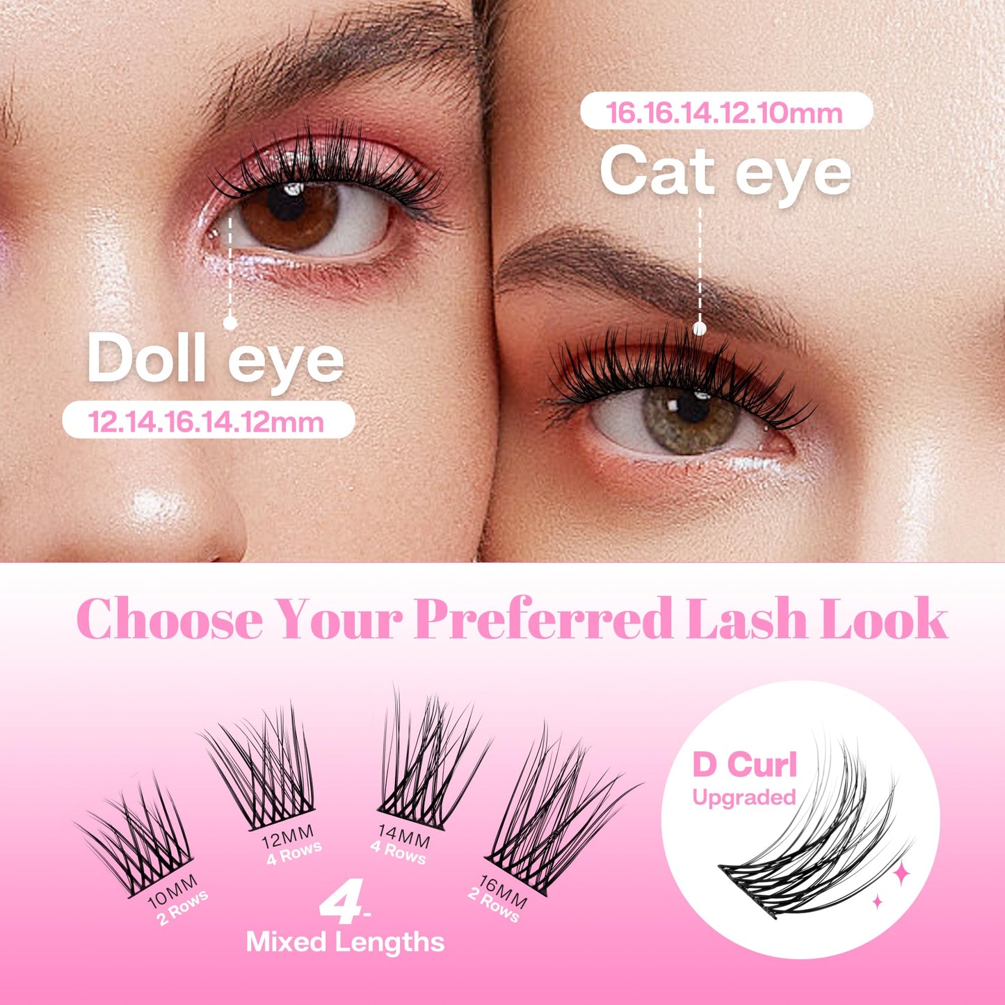 CALAILIS Lash Clusters DIY Cluster Eyelash Extensions 132pcs Natural Cluster Lashes Mega Volume Individual Lashes Reusable Wispy Eyelash Clusters (CDD09,D-10-16MIX)