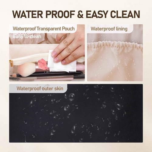 ETTP Large Capacity Cosmetic Bag for Women, Waterproof PU Leather Makeup Bag for Travel,Toiletry Bag Make up Organizer with Divider and Handle (Black)