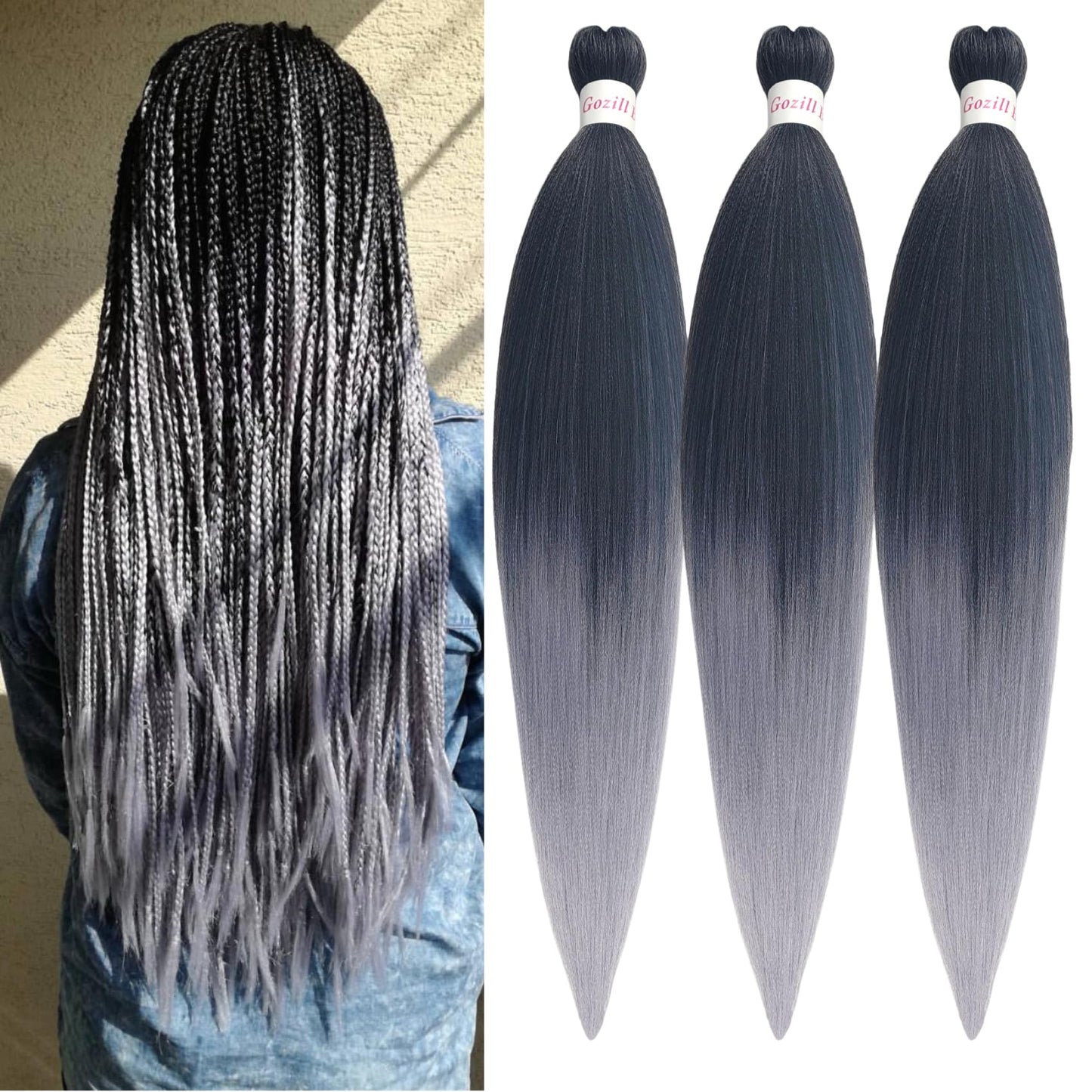 Gozill Baiding Hair Pe Sretched Grey Kanekalon Braiding Hair Prestretched Ez Braid