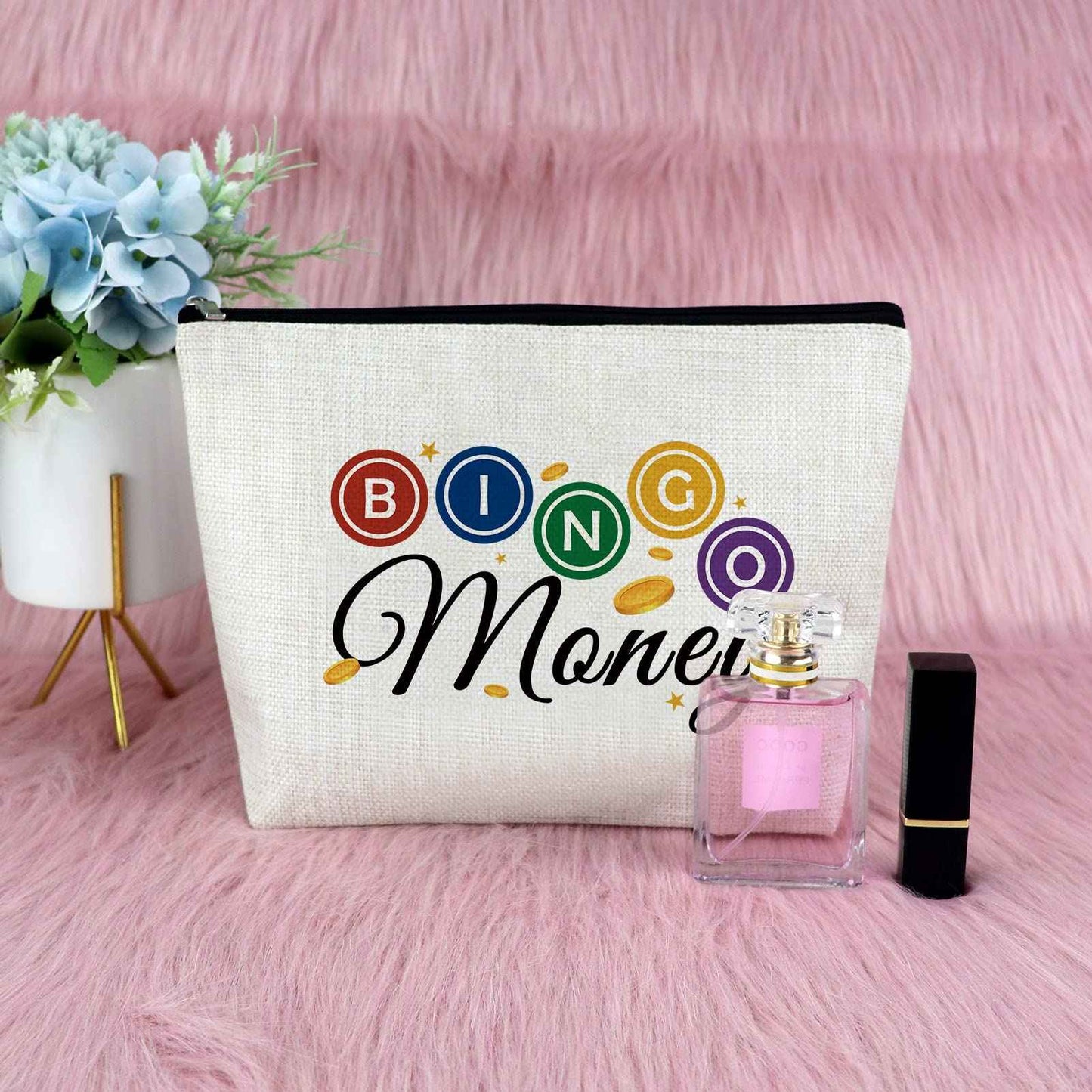 Sfodiary 3Pcs Bingo Game Gift Makeup Bag Gambling Gift for Women Bingo Lover Player Cosmetic Bag Casino Lovers Present Christmas Birthday Present Zipper Travel Cosmetic Pouch