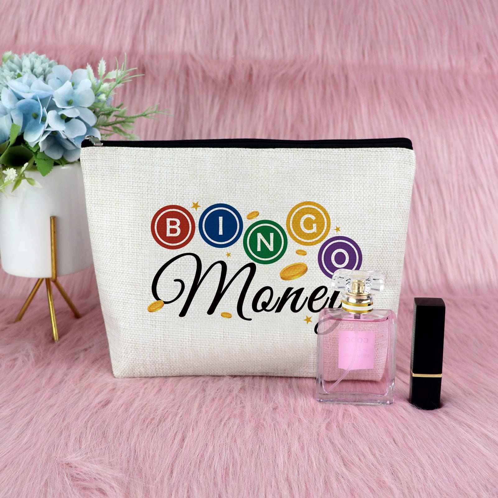 Sfodiary 3Pcs Bingo Game Gift Makeup Bag Gambling Gift for Women Bingo Lover Player Cosmetic Bag Casino Lovers Present Christmas Birthday Present Zipper Travel Cosmetic Pouch