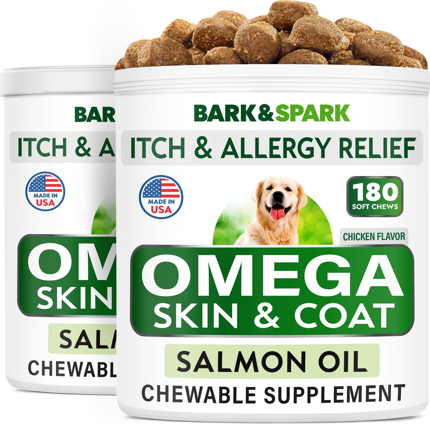 BARK&SPARK Omega 3 for Dogs - 360 Fish Oil Treats for Dog Shedding, Skin Allergy, Itch Relief, Hot Spots Treatment - Joint Health - Skin and Coat Supplement - EPA & DHA Fatty Acids - Salmon Oil