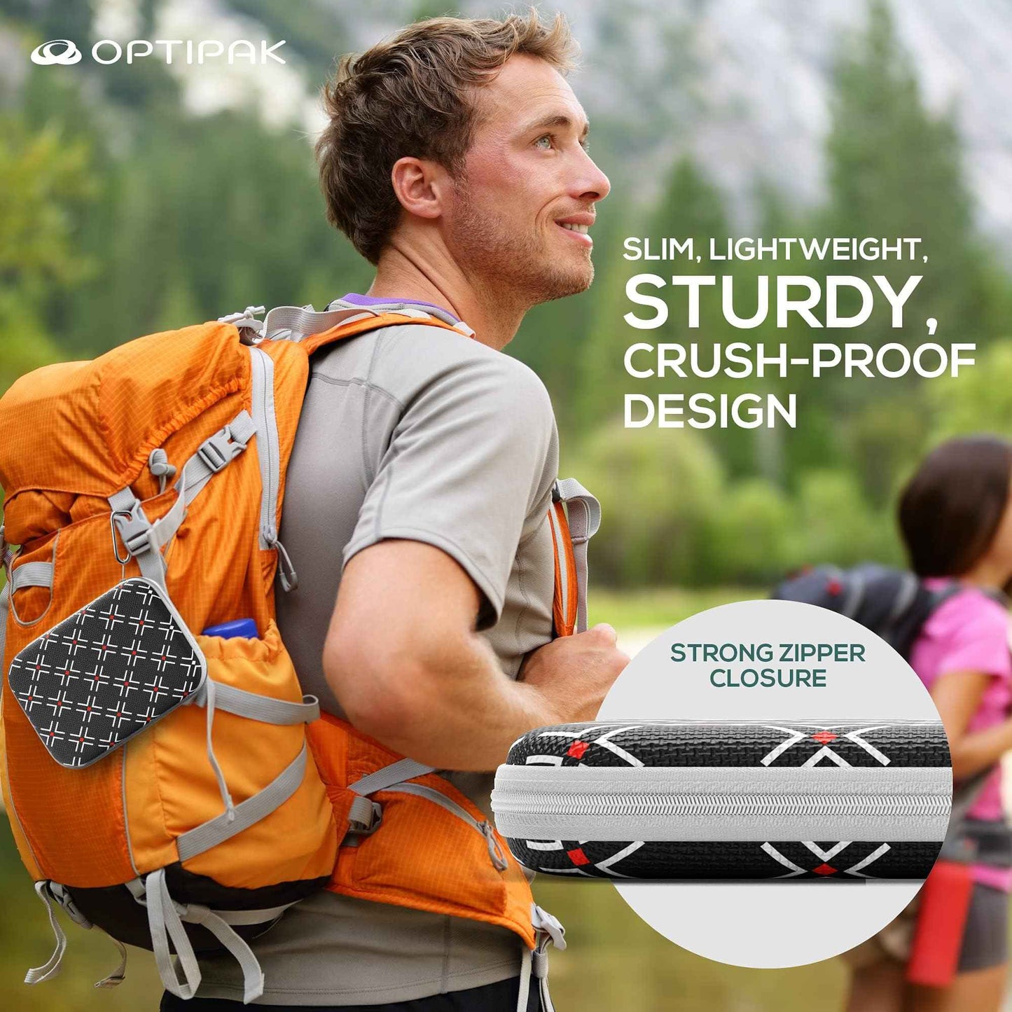 OPTIPAK Slim Multipurpose Purse Pouch | Neoprene Makeup Bag with Zipper Pouch & Carabiner Keychain | Portable Travel Cosmetic Bag, Women’s Travel Makeup Tote (Pack of 1)