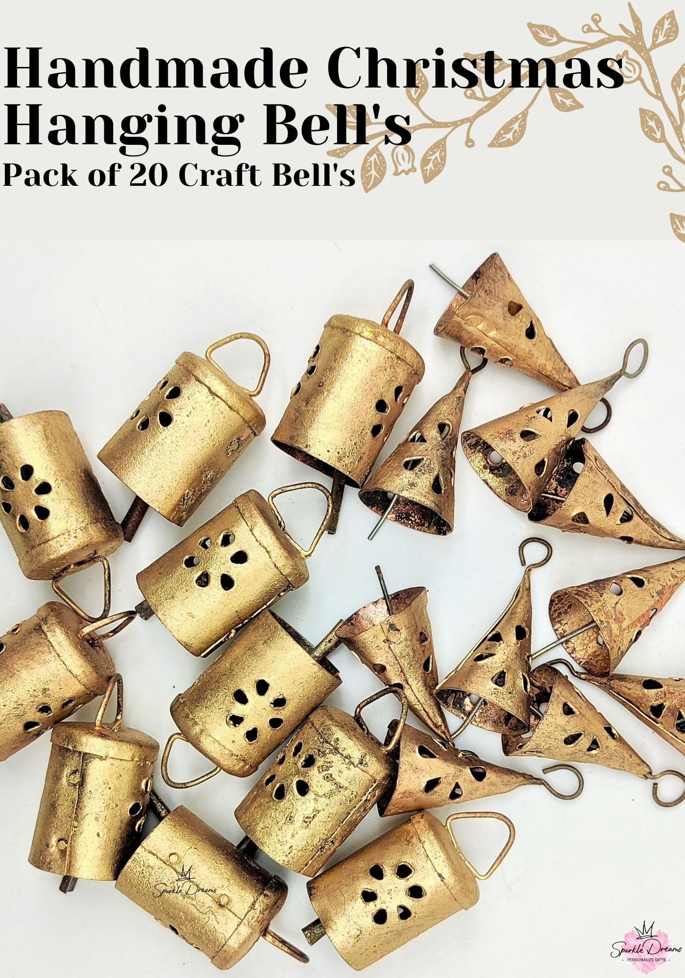 Sparkle Dreams 20 Pieces Shabby Chic Rustic Style Bells Metal Small Cow Bells for Crafts Christmas Tree Jingle Hanging Harmony Bells (Cutting)