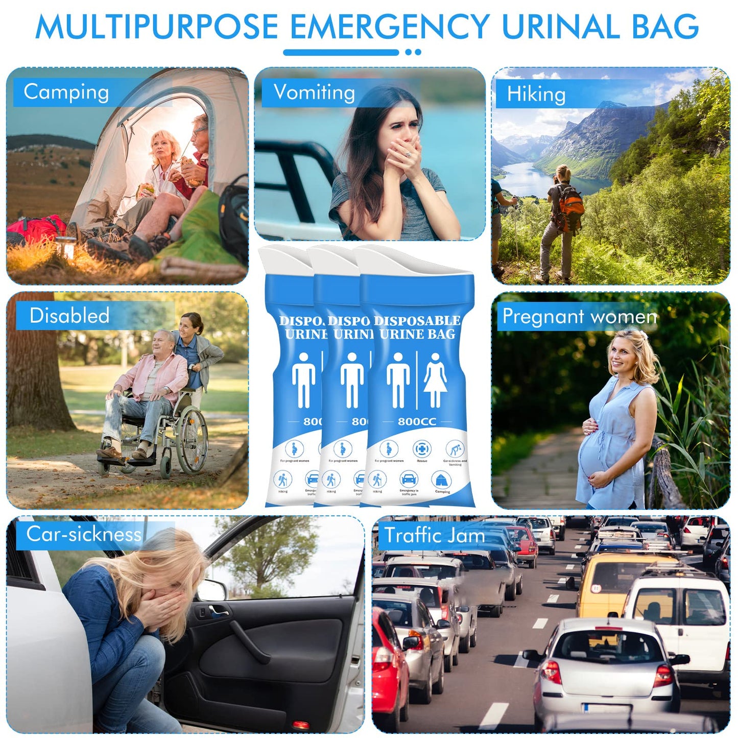 DIBBATU Urine Bag, 24 PCS 800ML Disposable Urinal Bag for Travel, Emergency Portable Pee Bag and Vomit Bags, Unisex Urinal Bag as Toilet Bag Suitable for Camping, Traffic Jams, Pregnant, Patient, Kids