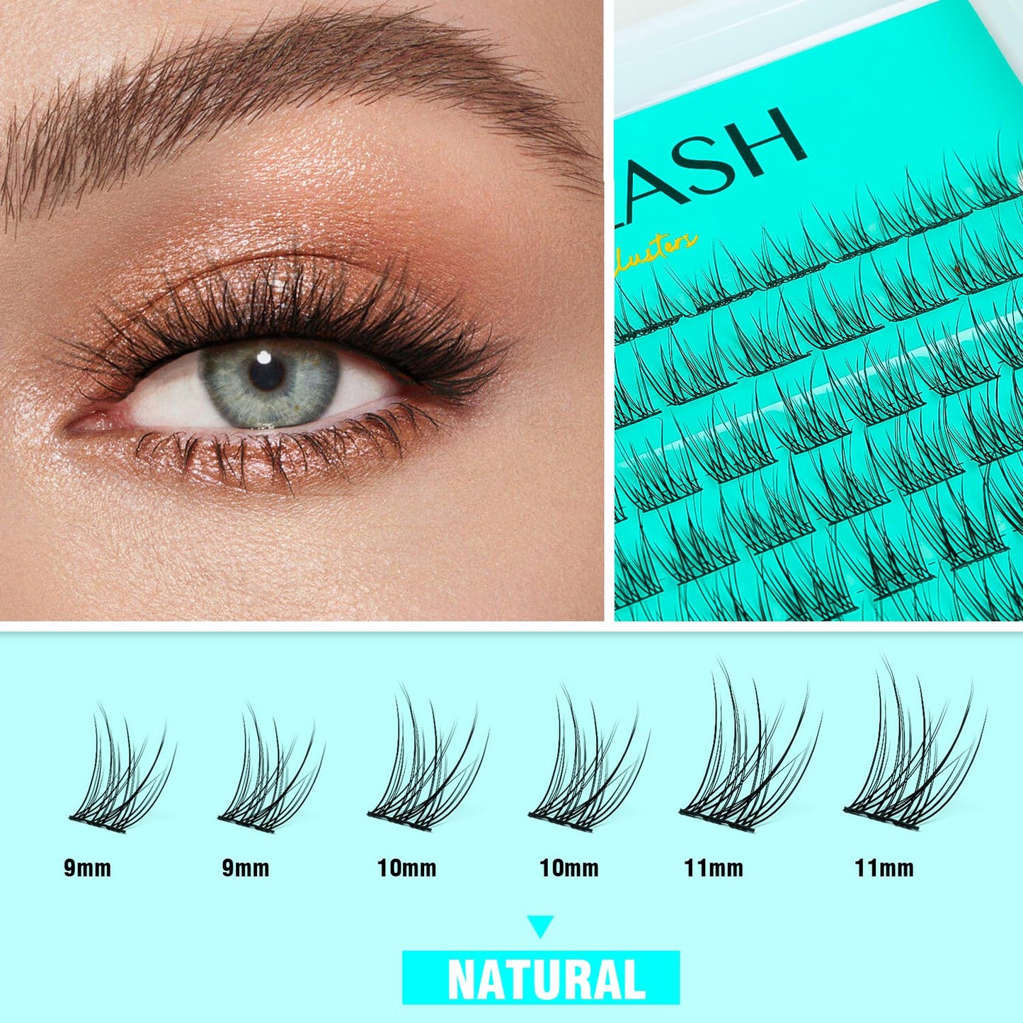 VAVALASH Natural Lash Clusters Kit 9-11mm Cluster Lashes Wispy Lash Extensions Volume Individual Cluster Lashes Self Application Eyelash Extensions DIY at Home (Natural,kit)