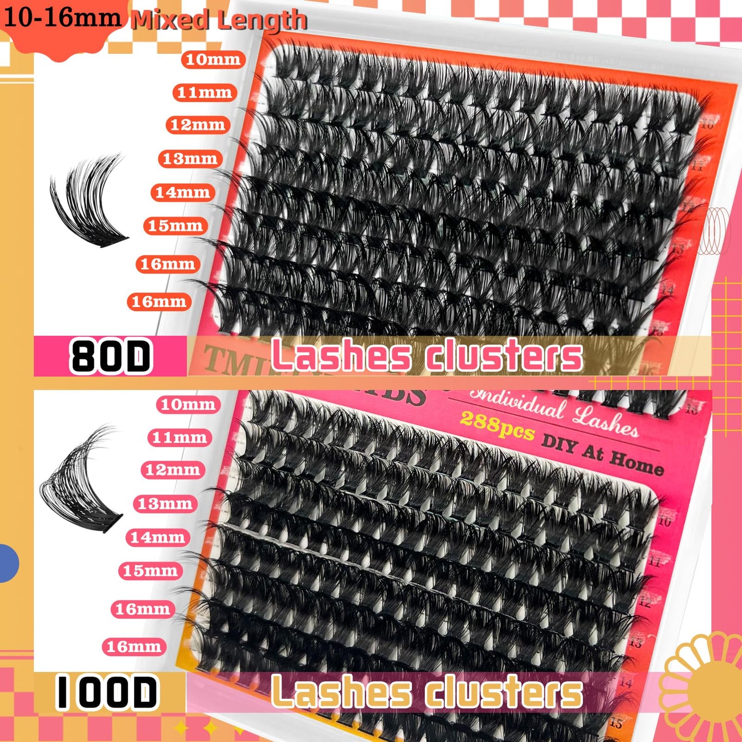 DIY Fluffy Lash Extension Kit 80D+100D 288pcs 10-16MM Volume Lash Clusters Kit with Lash Bond and Seal Individual Lashes D Curl Cluster Lashes, Lash Cluster Remover and Lash Applicator by TMIELYBS