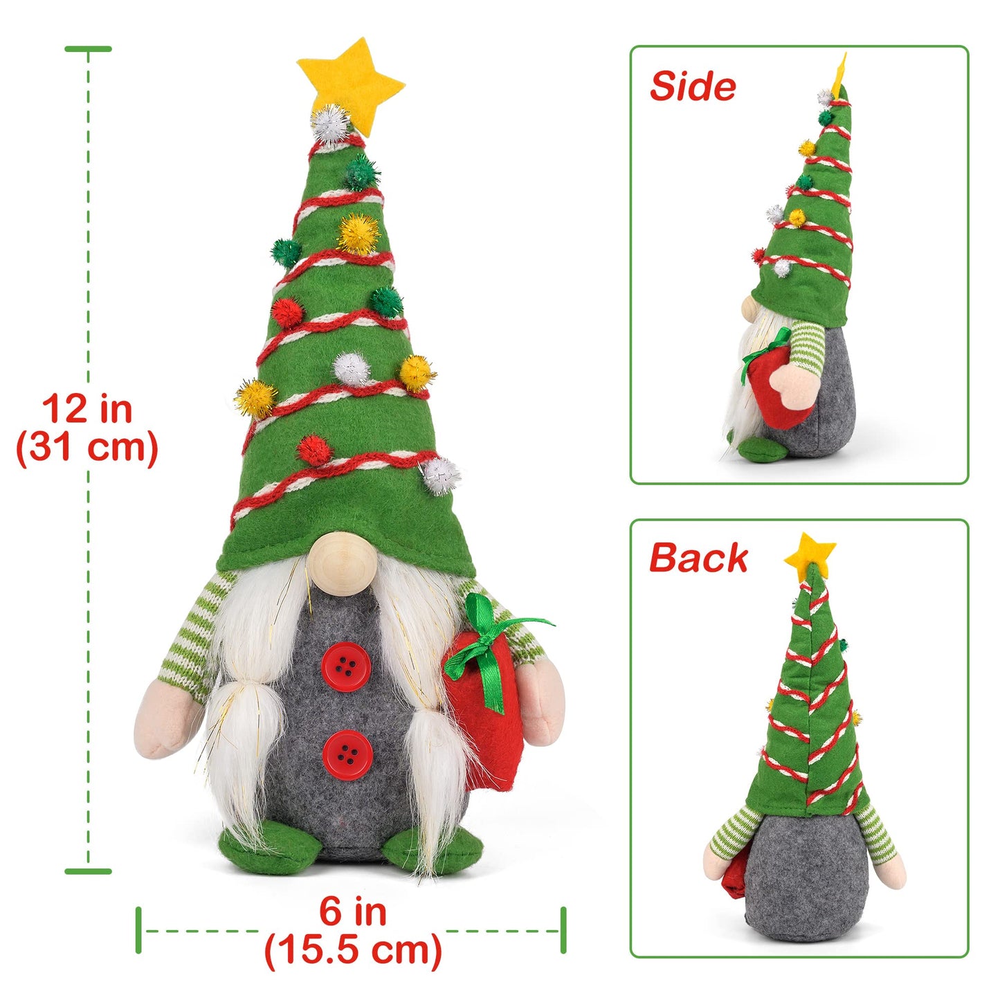 D-FantiX Christmas Gnomes Decorations, 2PCS Handmade Swedish Tomte Xmas Gnomes Plush Ornaments, Scandinavian Santa Figurines with Pine Cone Gift, Elf Doll Christmas Table Home Decorations(12 in)