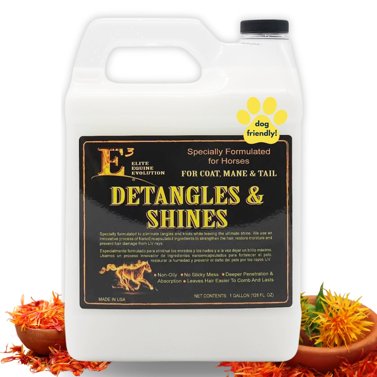 E3 Detangle and Shine for Horses - Instantly Detangles Mane and Tail, Adds Brilliant Shine, Moisturizes and Conditions, Non-Greasy (1 gal)