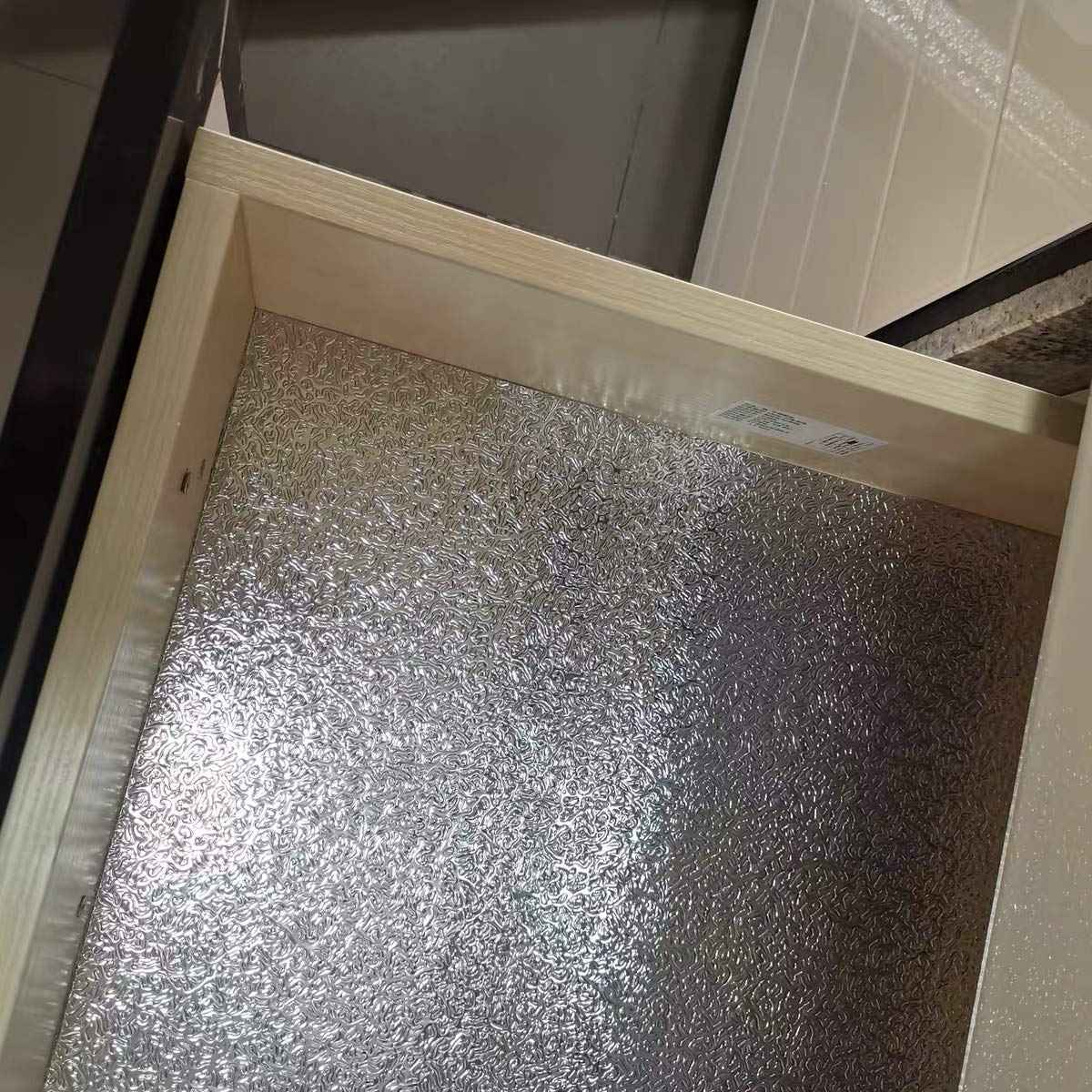 16"x354" Silver Contact Paper Metallic Look kitchen Backsplash Peel and Stick Wallpaper Oil Proof Waterproof Aluminum Foil Wall Sticker Adhesive Paper for Cabinets Shelf Liner Removable Heat Resistant