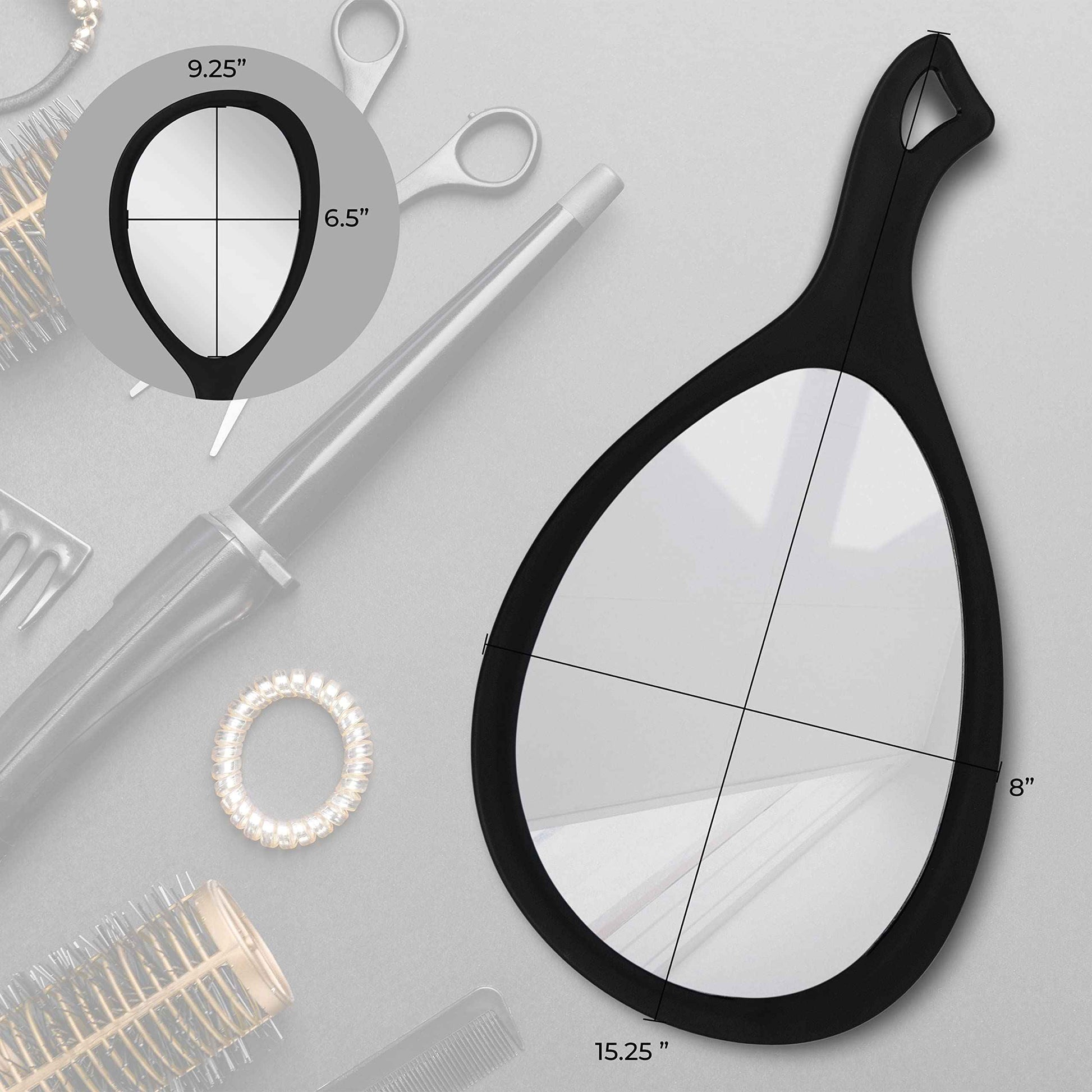 Zadro Large Hand Mirror with Handle Salon Mirrors for Hair Stylist, Big Handheld Mirror Makeup Mirror Wall Mounted Hang (Medium: 15" x 8", Black Onyx)