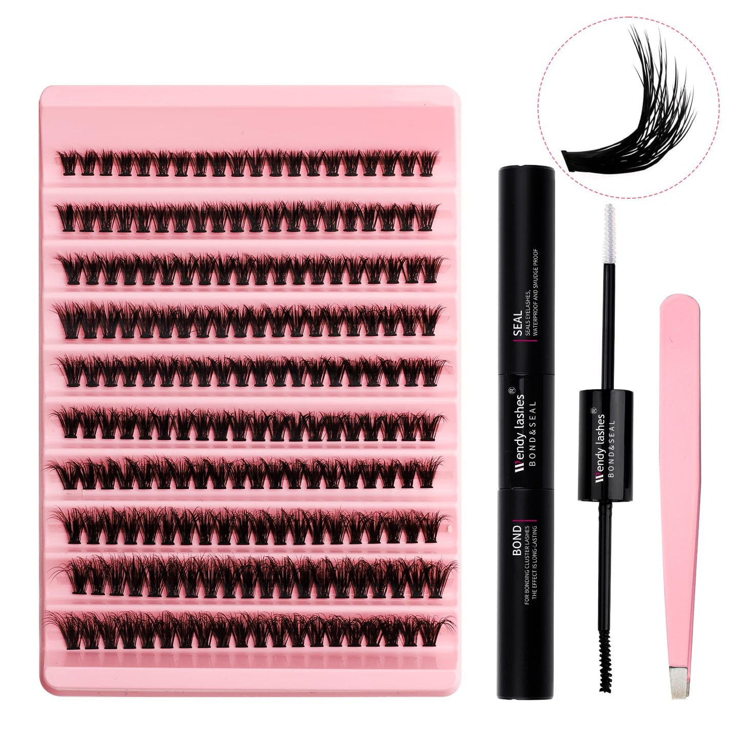 Lash Clusters Kit 50D DIY Cluster Eyelash Extensions 3D Effect D Curl 8-16mm Mixed Length Individual Lashes Kit with Lash Bond and Seal Waterproof and Applicator for DIY Lash Clusters Kit