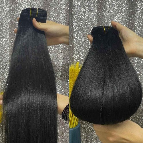 AIKAUR Yaki Straight Real Remy Human Hair Clip ins Black Hair Extensions 20 inch Double Weft for African American Black Women,YK 8pcs/set 120g/set