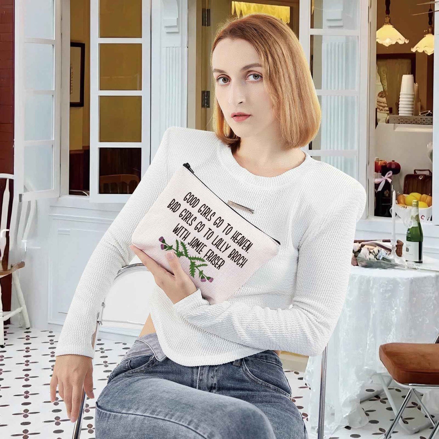 G2TUP Claire & Jamie Fraser Show Cosmetic Bag Jamie & Frank Fans Gift Good Girls Go To Heaven Bad Girls Go To Lally Broch With Jamie Fraser (Good Jamie MG)