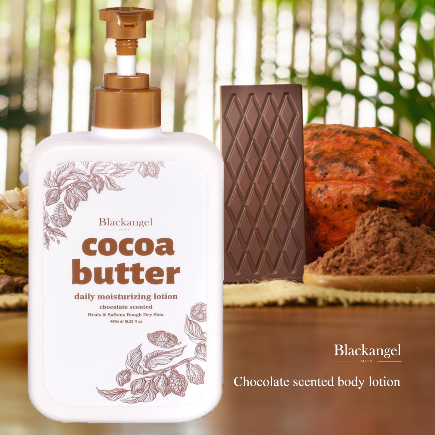 blackangel Cocoa Butter Body Lotion for Dry skin, Body Lotion & Facial Moisturizer for women, Cocoa Butter Cream, Plant-Based Moisturizer for 48 Hours of Hydration, 15.22 fl. oz