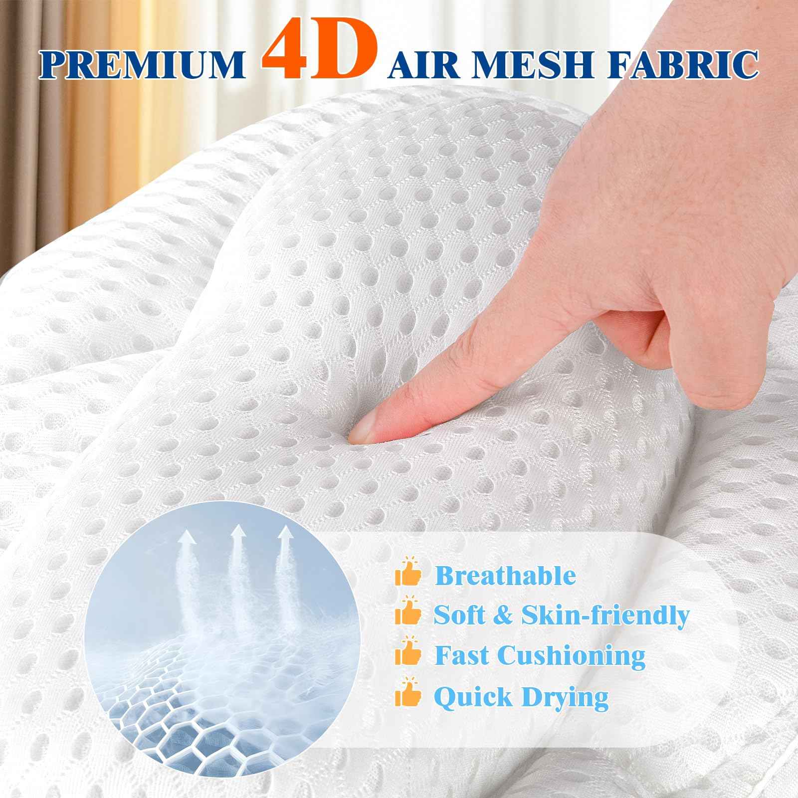 Bath Pillows for Tub, Afitton Luxury Bath Pillow Bathtub Pillow Headrest Neck and Back Support - with 4D Air Mesh Fabric & 6 Powerful Suction Cups, Ergonomic Bath Accessories Spa Gifts for Women Men