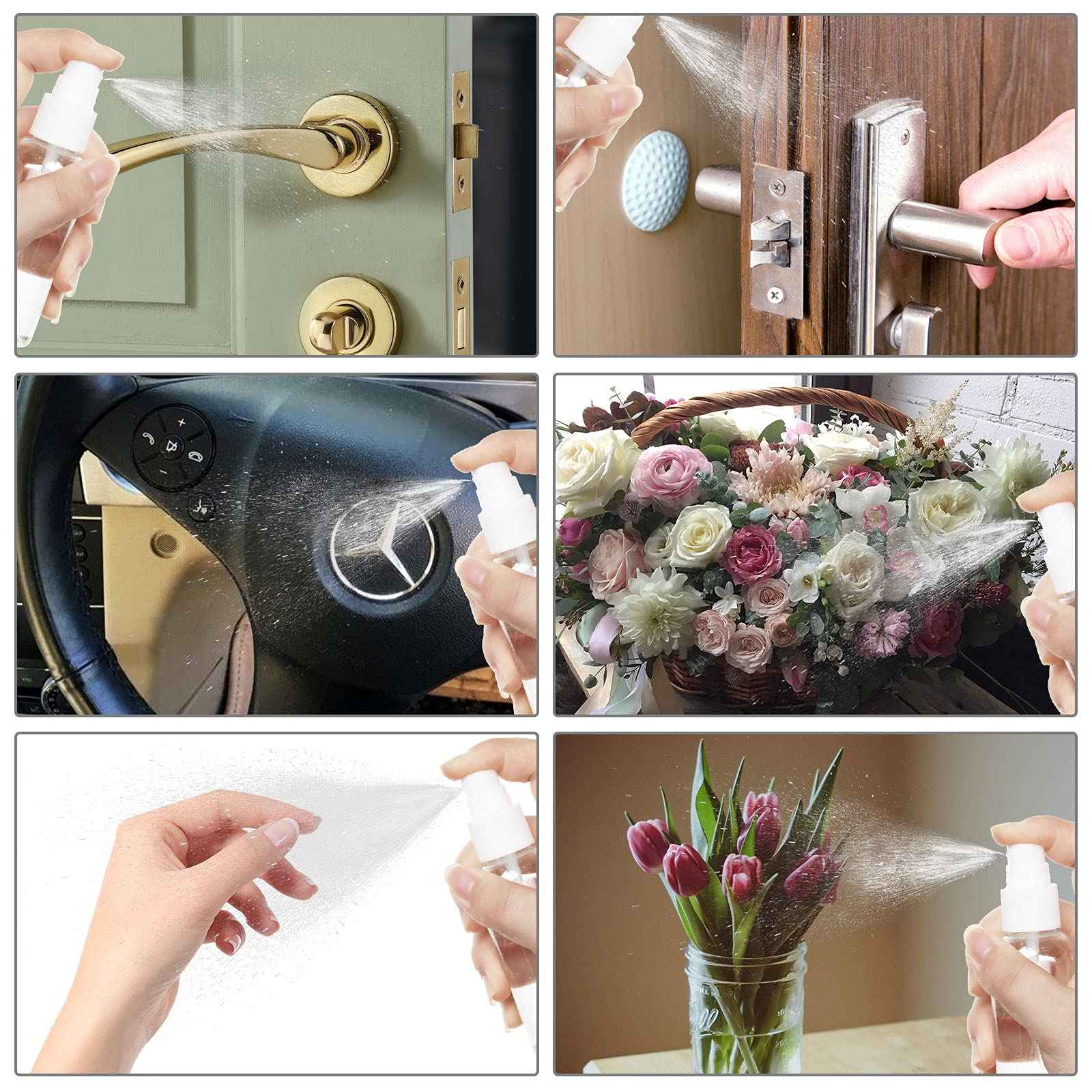 APACALI 50pcs 2 Oz Clear Fine Mist Spray Bottles, Reusable, Leak-Proof, Mini Travel Empty Spray Bottles for Perfume, Plant, etc. (60ml)