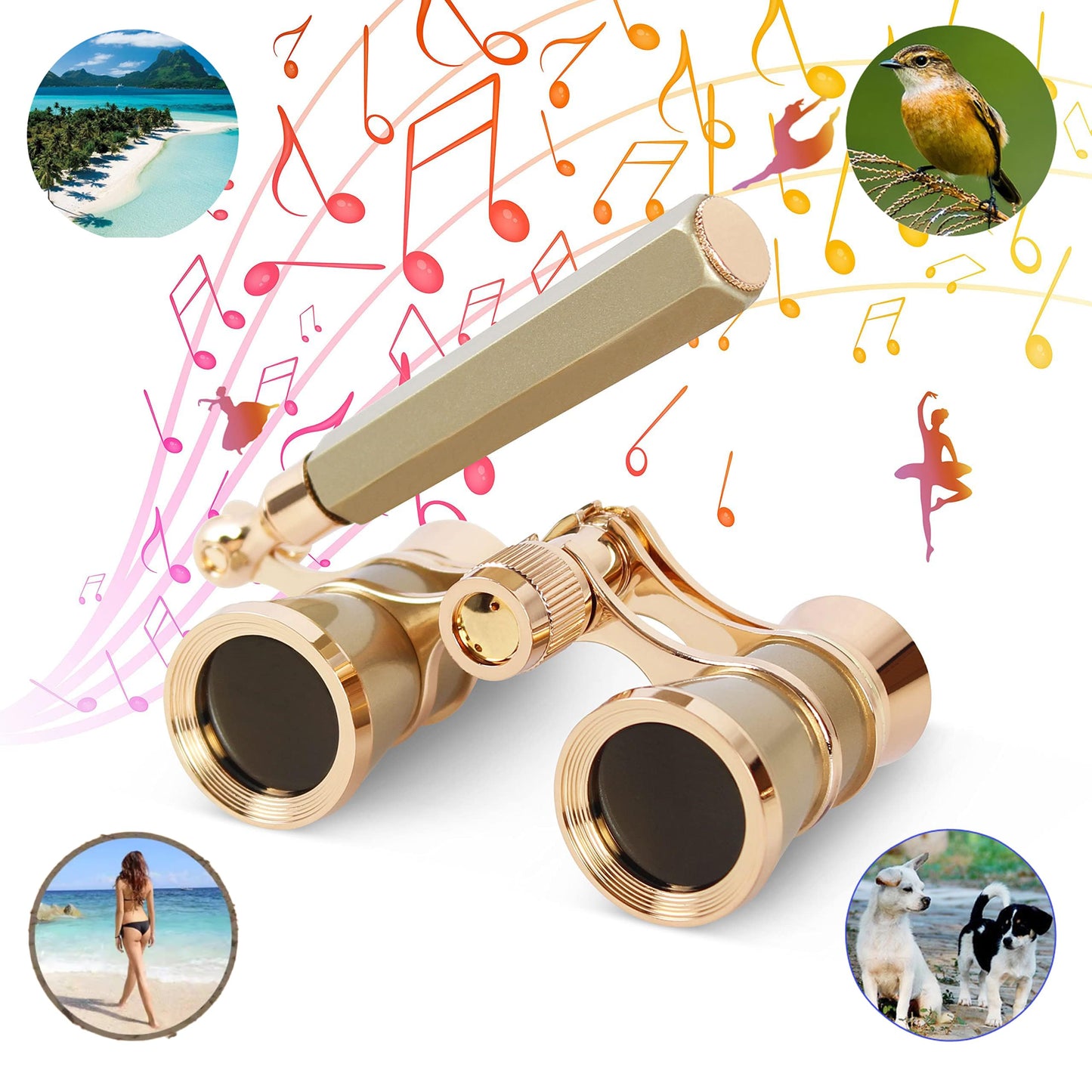 Yourelexit® Opera Glasses Binoculars 3X25 Lorgnette Theater Glasses Optical BK9 Mini Compact Lightweight Built-in Foldable Adjustable Handle Vintage for Adults Kids Women in Musical Concert Cinema