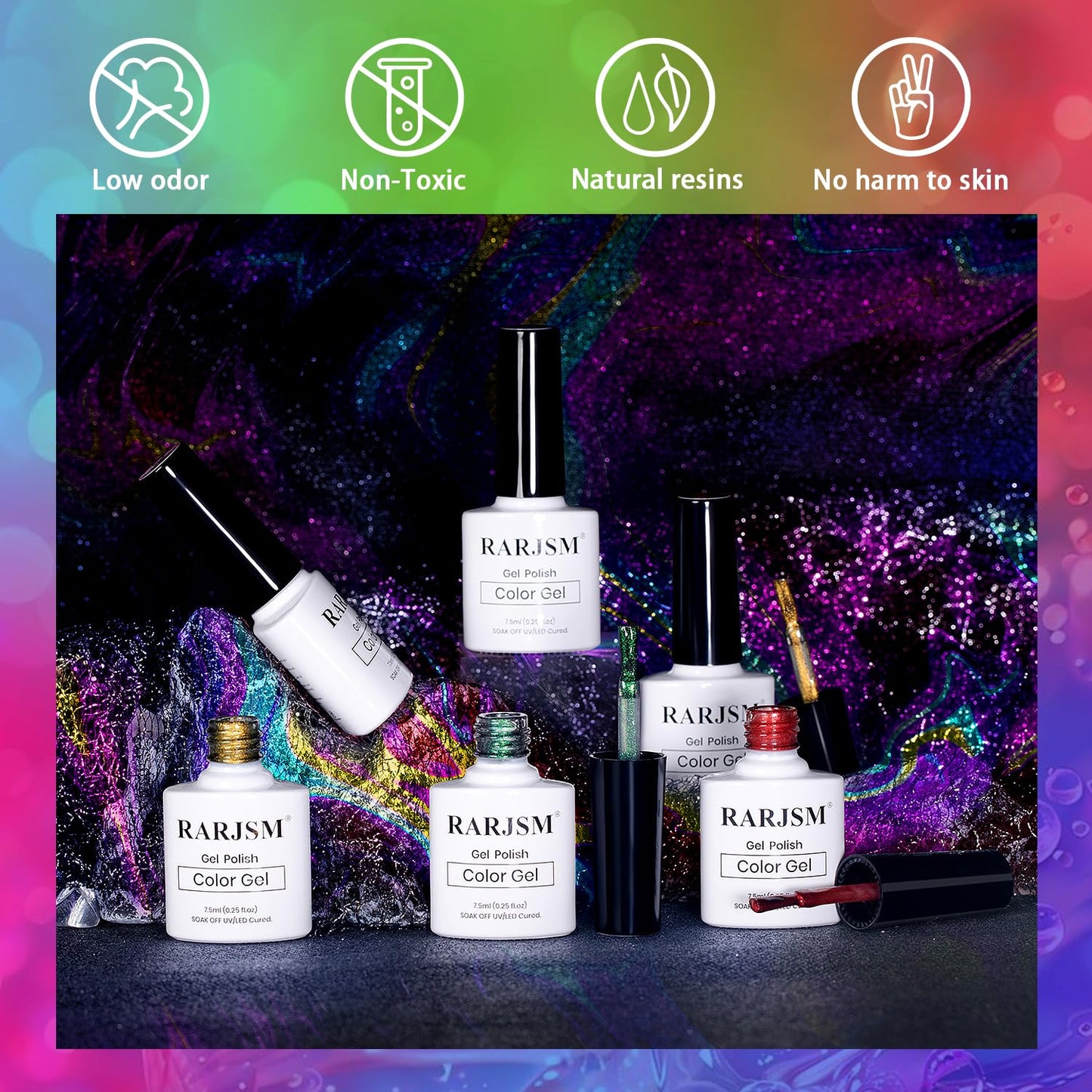 RARJSM Chameleon Gel Nail Polish Set 6pcs Multichrome Gradient Color Changing Orange Blue Purple Red Green Shimmer Glitter Gel Polish Curing Requires Soak Off Sparkle Chrome Nail Gel Varnish 7.5ml